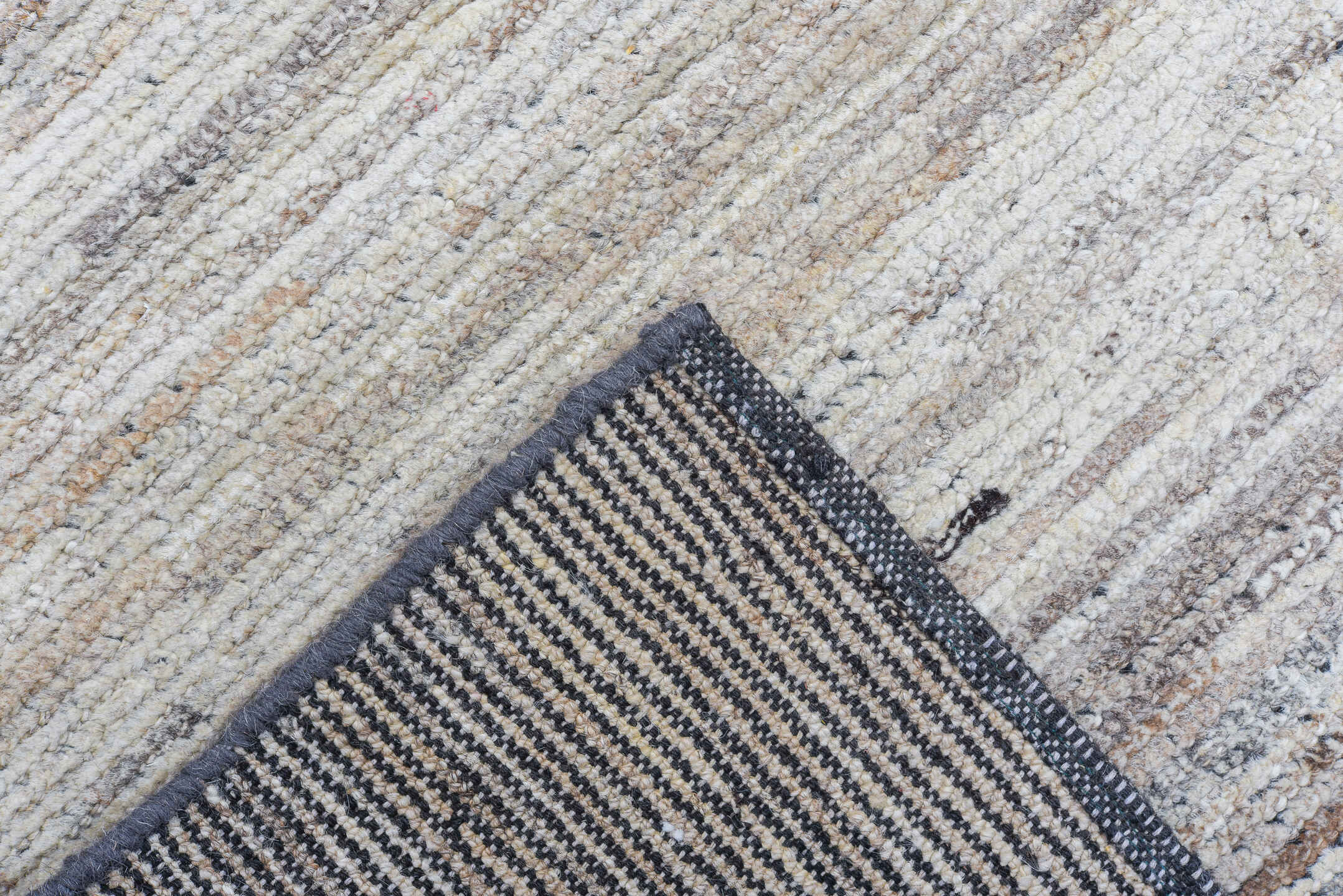 9' x 11' one-of-a-kind handmade vintage Tulu large size rug. Color palette: ivory, taupe, charcoal, cream, beige, gray