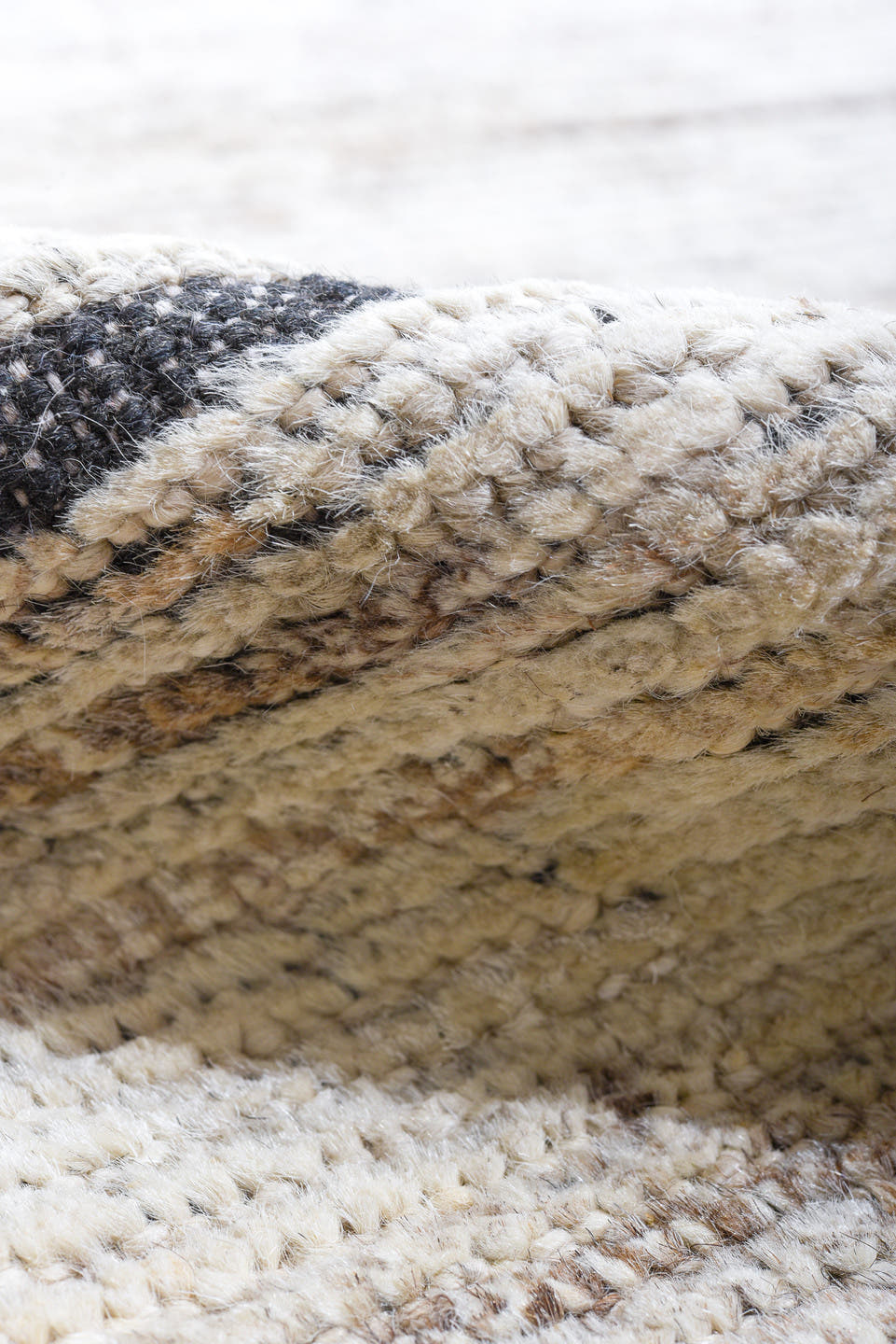 9' x 11' one-of-a-kind handmade vintage Tulu large size rug. Color palette: ivory, taupe, charcoal, cream, beige, gray