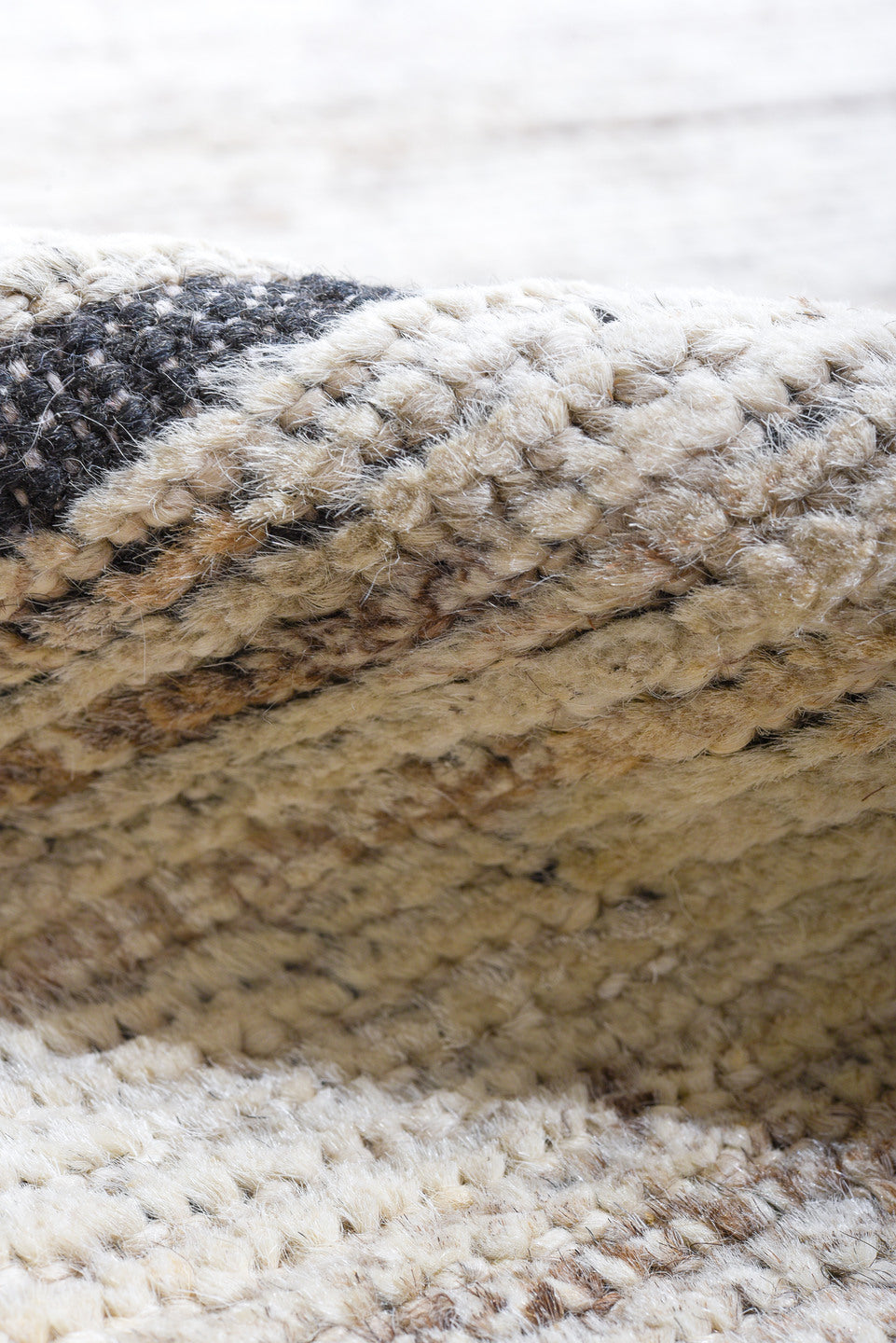 9' x 11' one-of-a-kind handmade vintage Tulu large size rug. Color palette: ivory, taupe, charcoal, cream, beige, gray