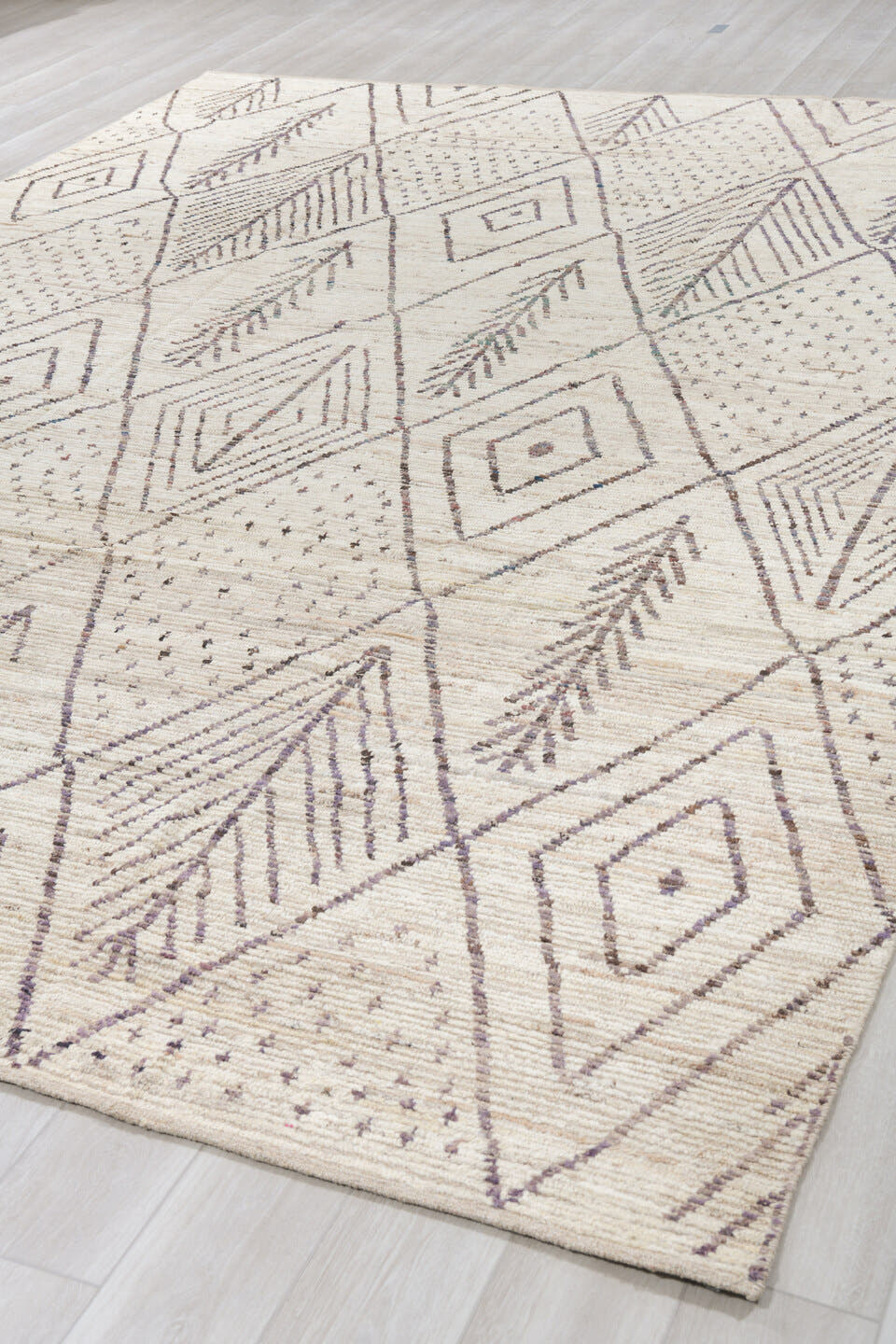 9' x 14' one-of-a-kind handmade vintage Tulu large size rug. Color palette: ivory, charcoal, taupe, cream, gray, black