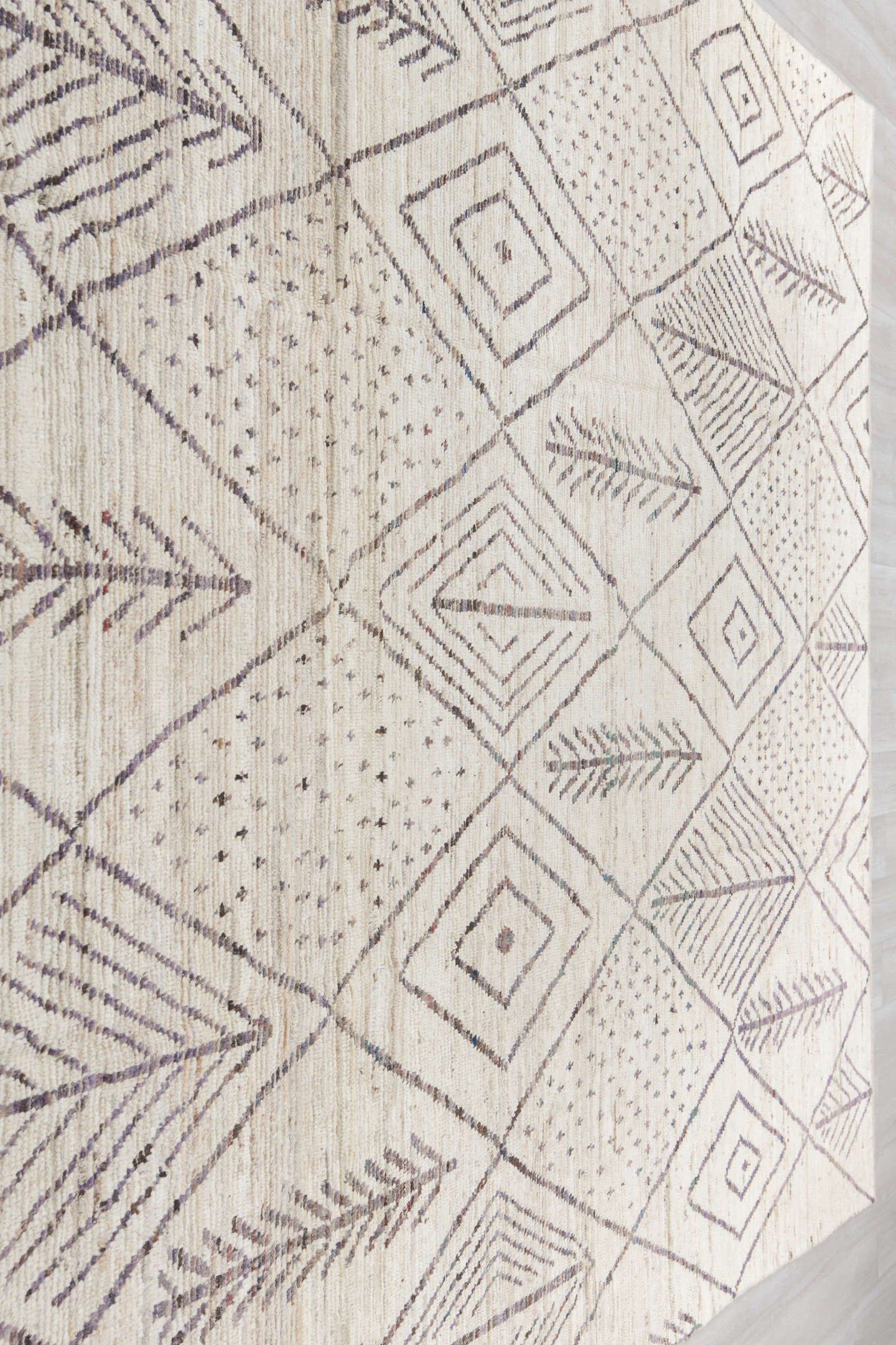 9' x 14' one-of-a-kind handmade vintage Tulu large size rug. Color palette: ivory, charcoal, taupe, cream, gray, black