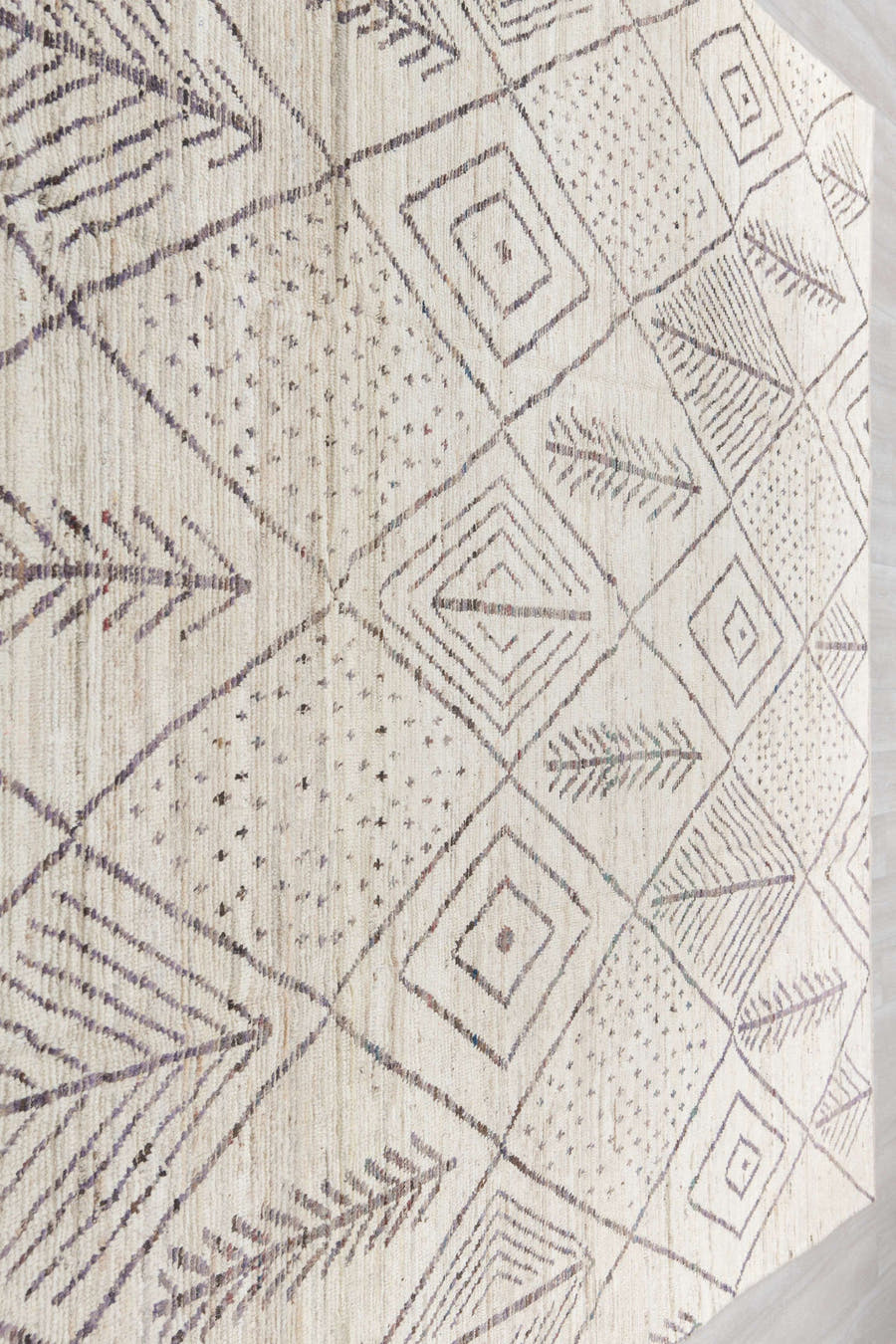 9' x 14' one-of-a-kind handmade vintage Tulu large size rug. Color palette: ivory, charcoal, taupe, cream, gray, black