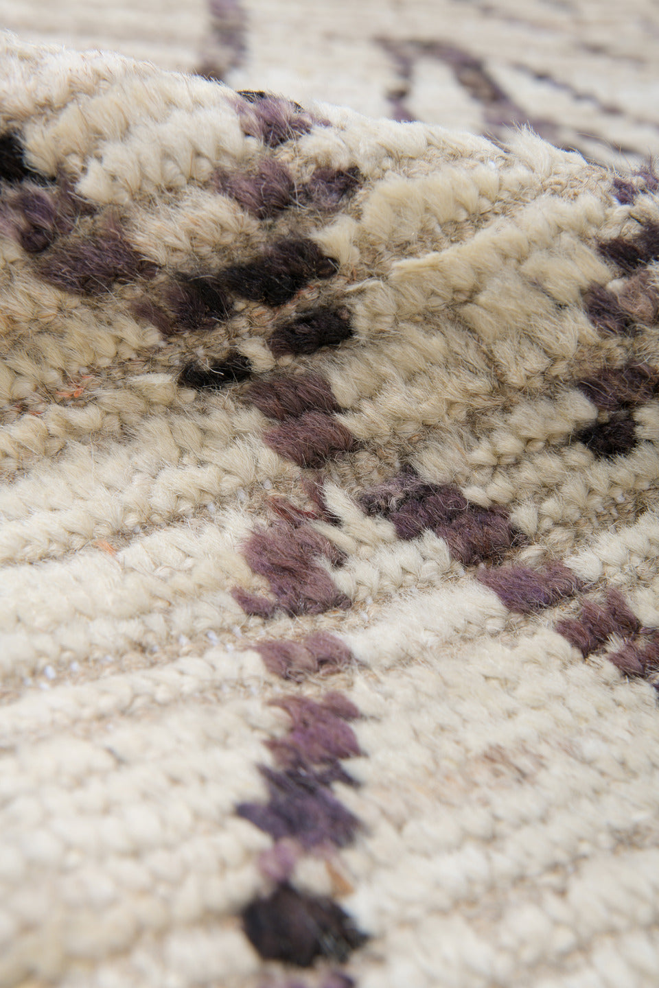 9' x 14' one-of-a-kind handmade vintage Tulu large size rug. Color palette: gray, light gray, linen, off-white, pink, silver