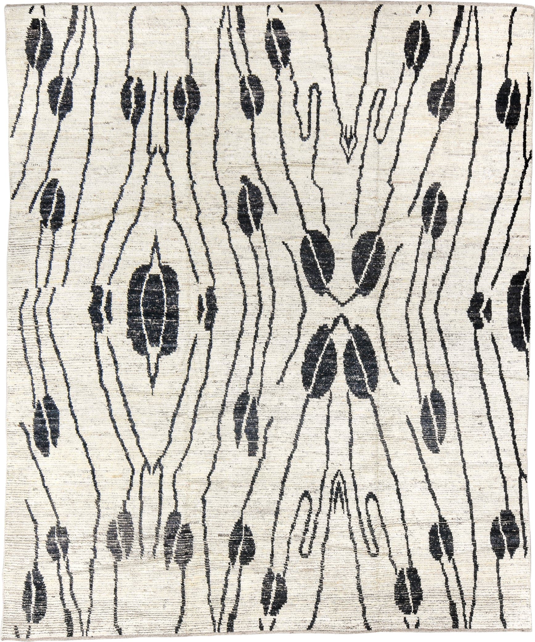8' x 10' one-of-a-kind handmade vintage Tulu large size rug. Color palette: ivory, charcoal, cream, gray, black