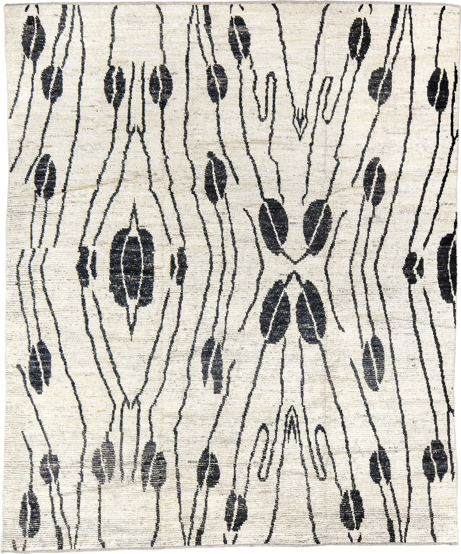8' x 10' one-of-a-kind handmade vintage Tulu large size rug. Color palette: ivory, charcoal, cream, gray, black