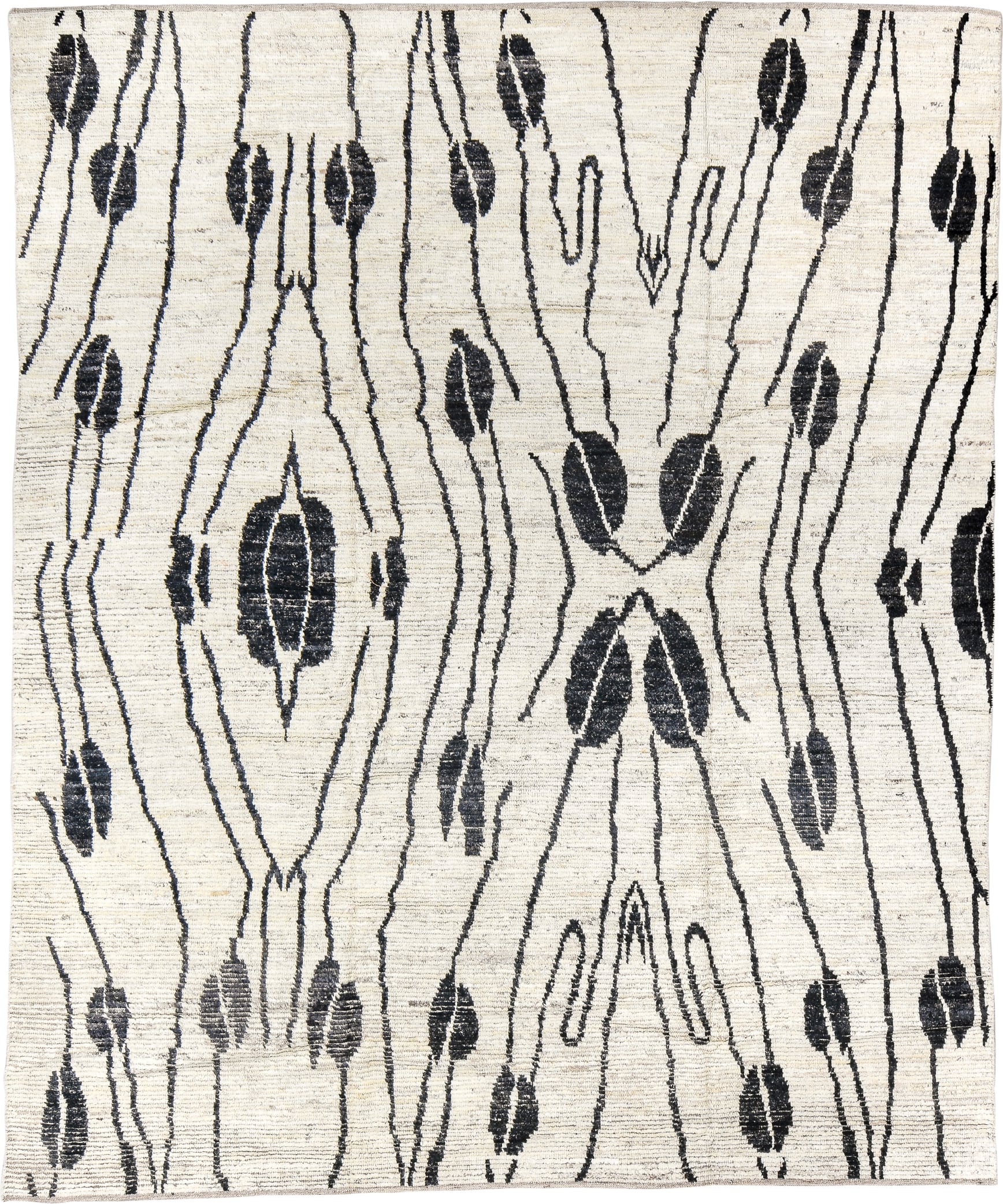 8' x 10' one-of-a-kind handmade vintage Tulu large size rug. Color palette: ivory, charcoal, cream, gray, black