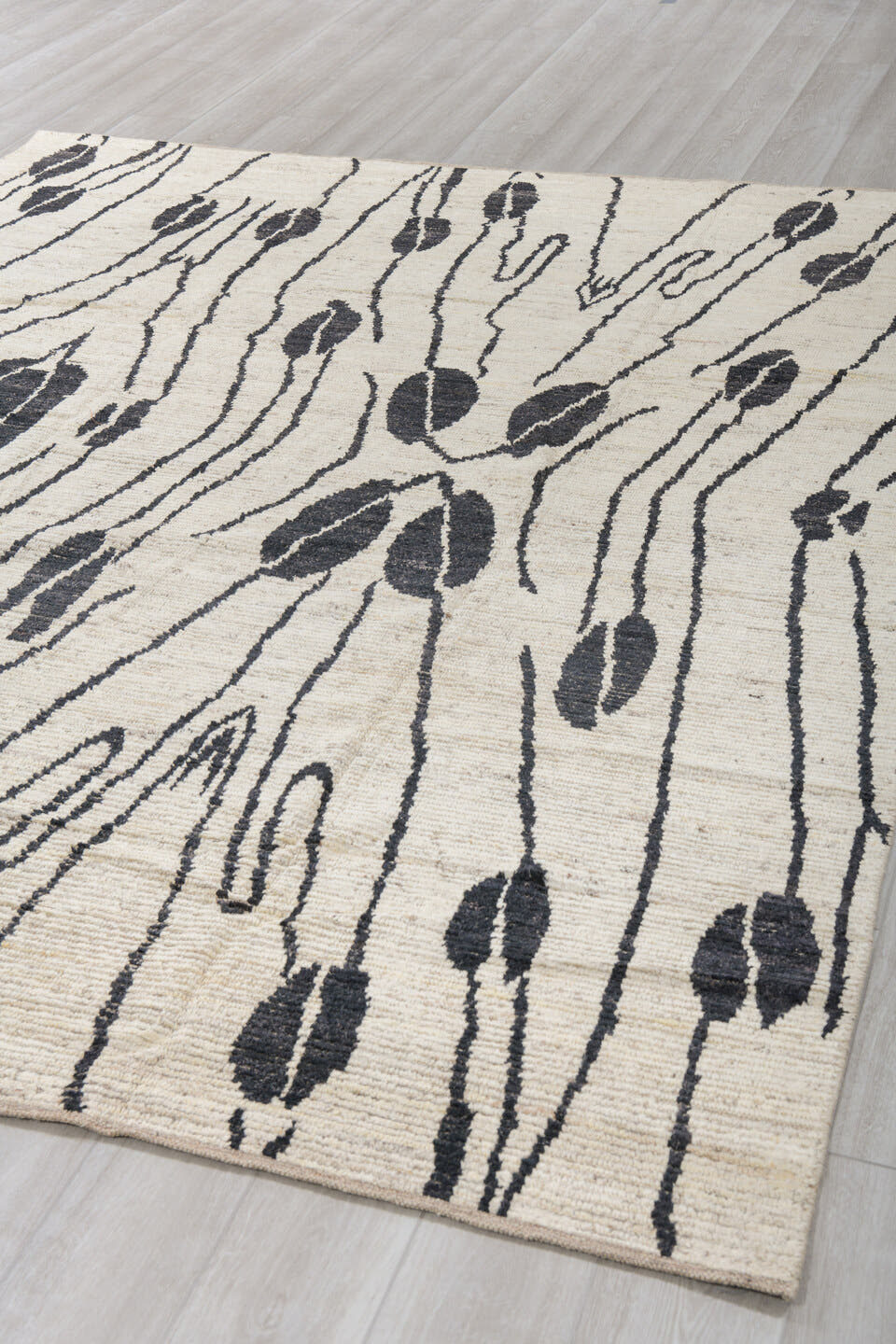 8' x 10' one-of-a-kind handmade vintage Tulu large size rug. Color palette: ivory, charcoal, cream, gray, black