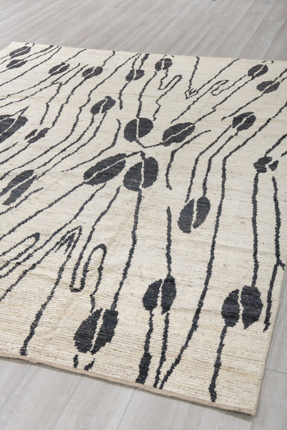 8' x 10' one-of-a-kind handmade vintage Tulu large size rug. Color palette: ivory, charcoal, cream, gray, black