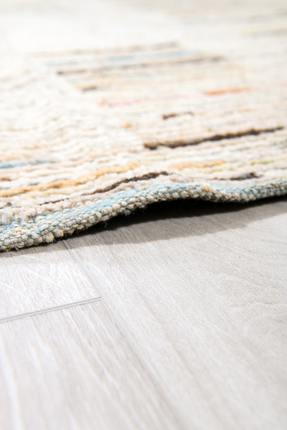 10' x 13' one-of-a-kind handmade vintage Tulu large size rug. Color palette: ivory, charcoal, cobalt, pale yellow, taupe