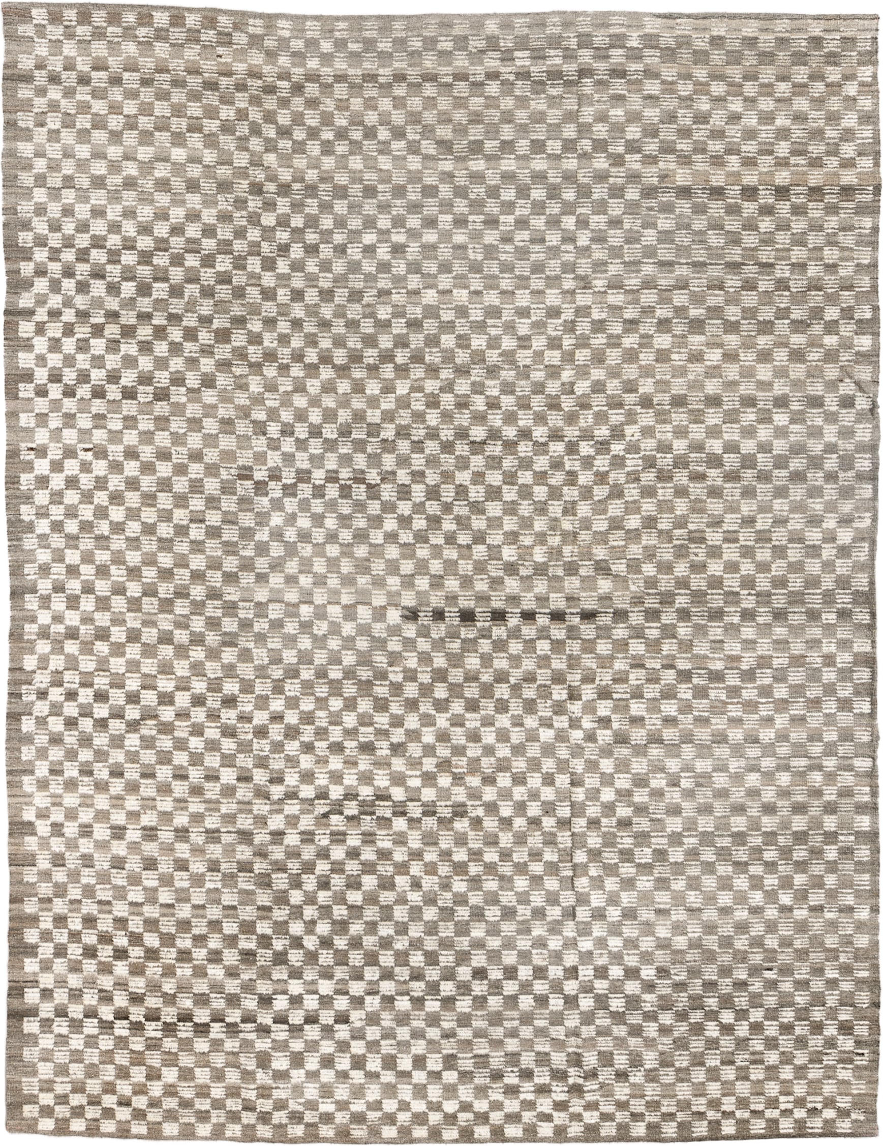 9' x 11' one-of-a-kind handmade vintage Tulu large size rug. Color palette: taupe, ivory, beige, gray