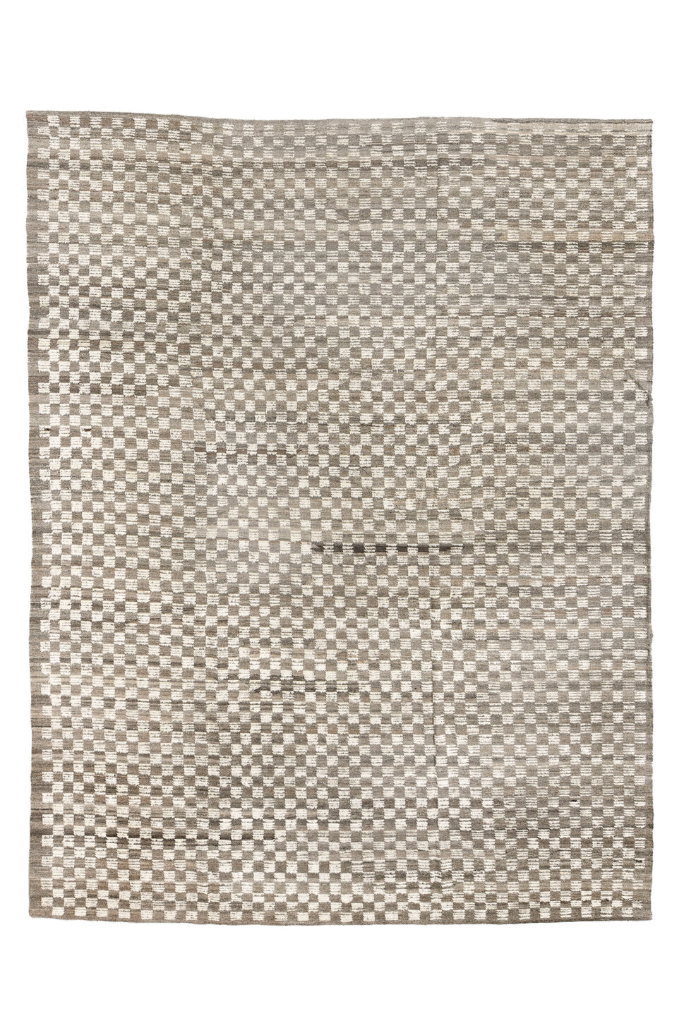 9' x 11' one-of-a-kind handmade vintage Tulu large size rug. Color palette: dark gray, gainsboro, gray, light gray