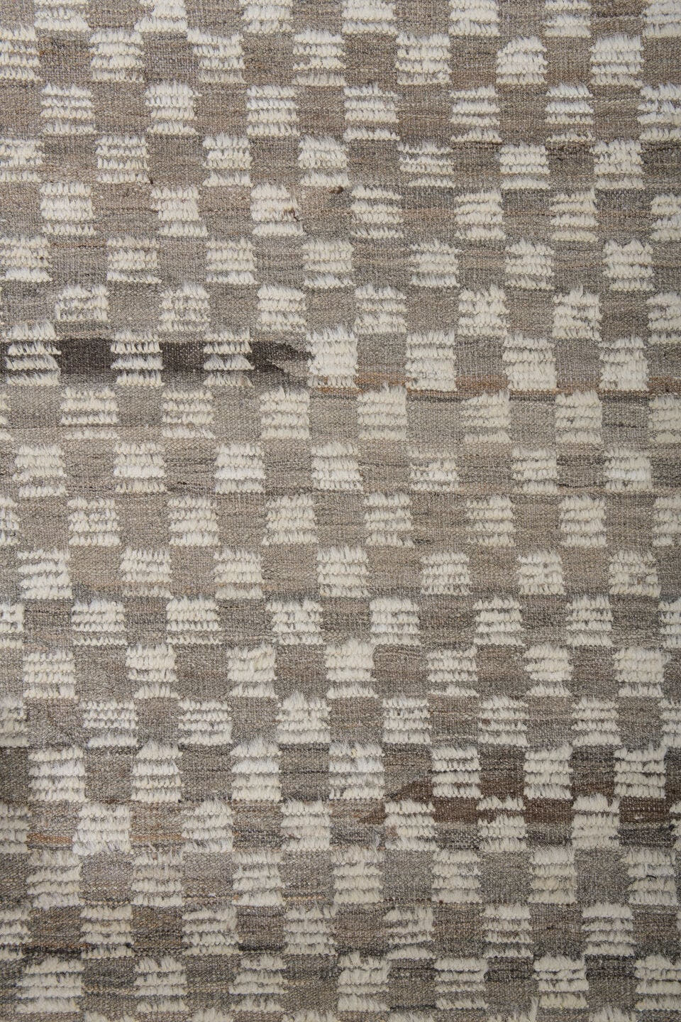 9' x 11' one-of-a-kind handmade vintage Tulu large size rug. Color palette: taupe, ivory, beige, gray