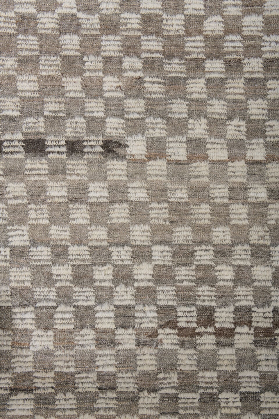 9' x 11' one-of-a-kind handmade vintage Tulu large size rug. Color palette: taupe, ivory, beige, gray