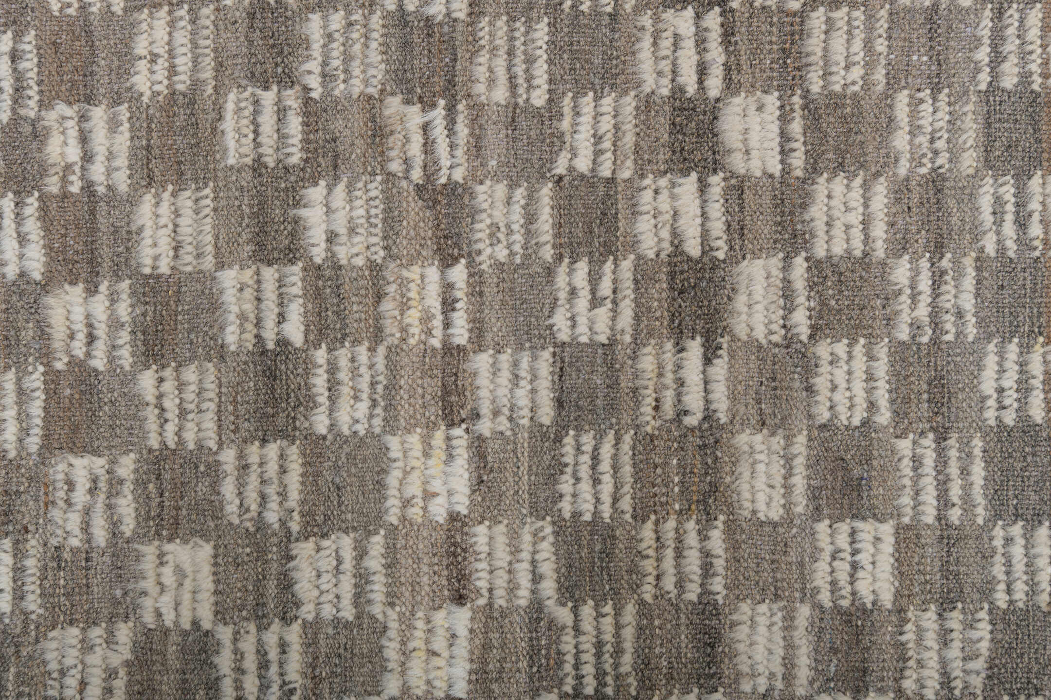 9' x 11' one-of-a-kind handmade vintage Tulu large size rug. Color palette: taupe, ivory, beige, gray