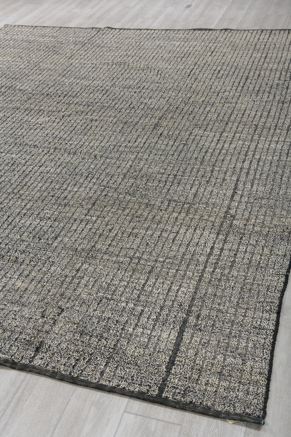 9' x 11' one-of-a-kind handmade vintage Tulu large size rug. Color palette: ivory, charcoal, taupe, slate, cream, black