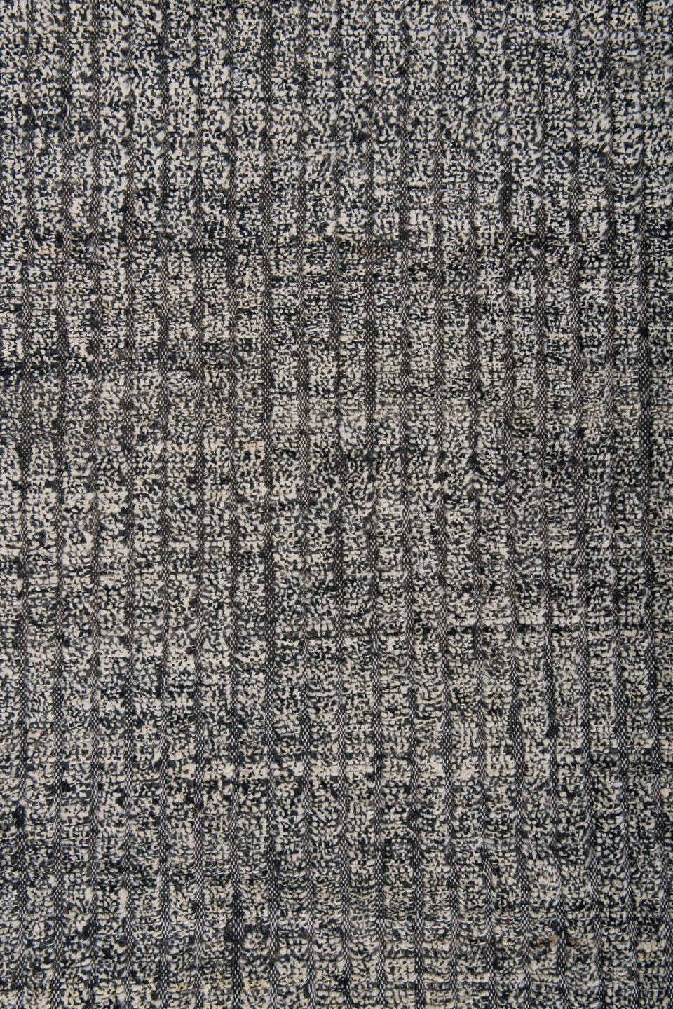 9' x 11' one-of-a-kind handmade vintage Tulu large size rug. Color palette: ivory, charcoal, taupe, slate, cream, black