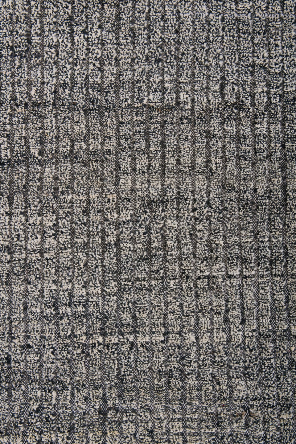9' x 11' one-of-a-kind handmade vintage Tulu large size rug. Color palette: ivory, charcoal, taupe, slate, cream, black