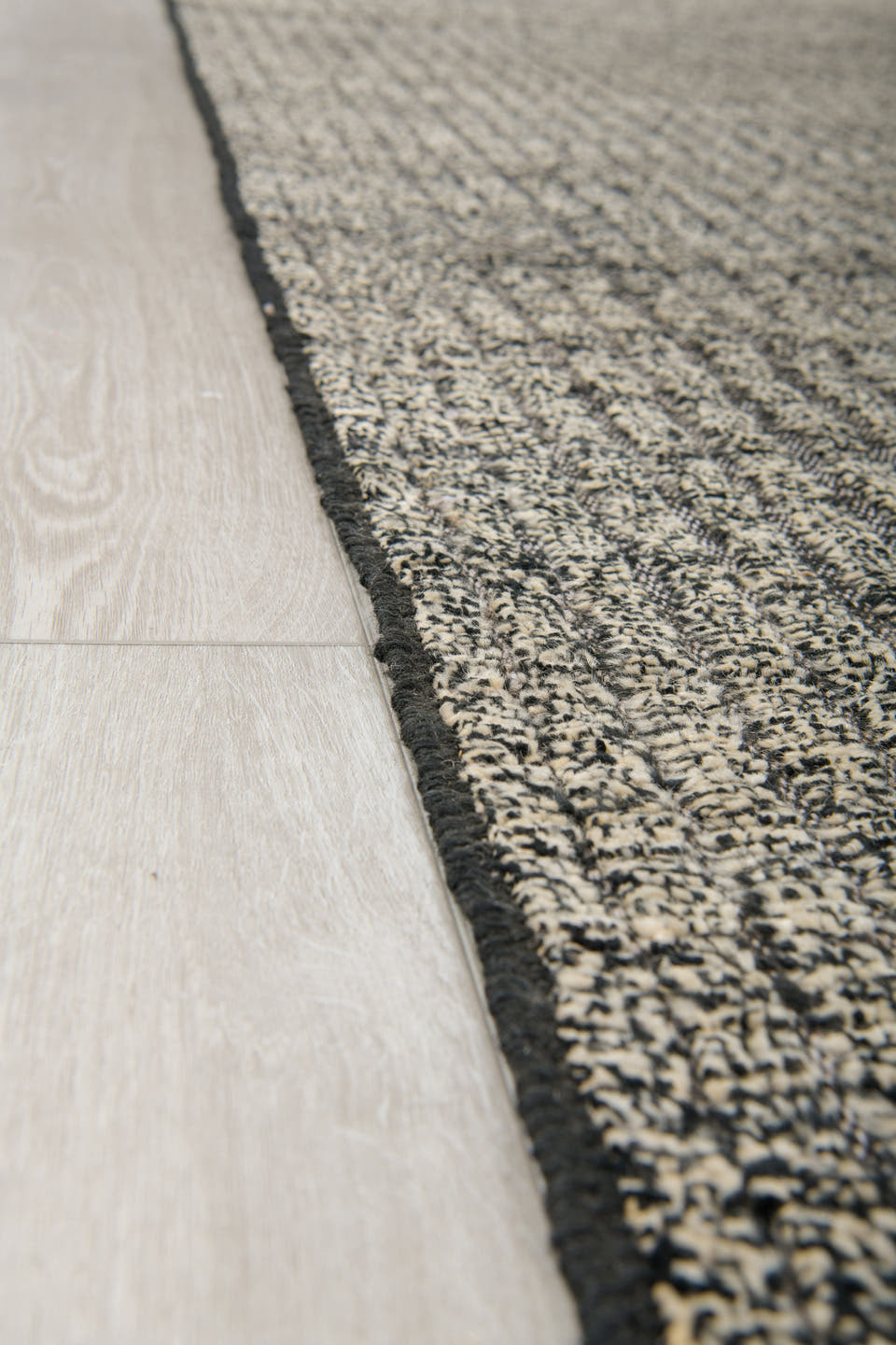 9' x 11' one-of-a-kind handmade vintage Tulu large size rug. Color palette: ivory, charcoal, taupe, slate, cream, black