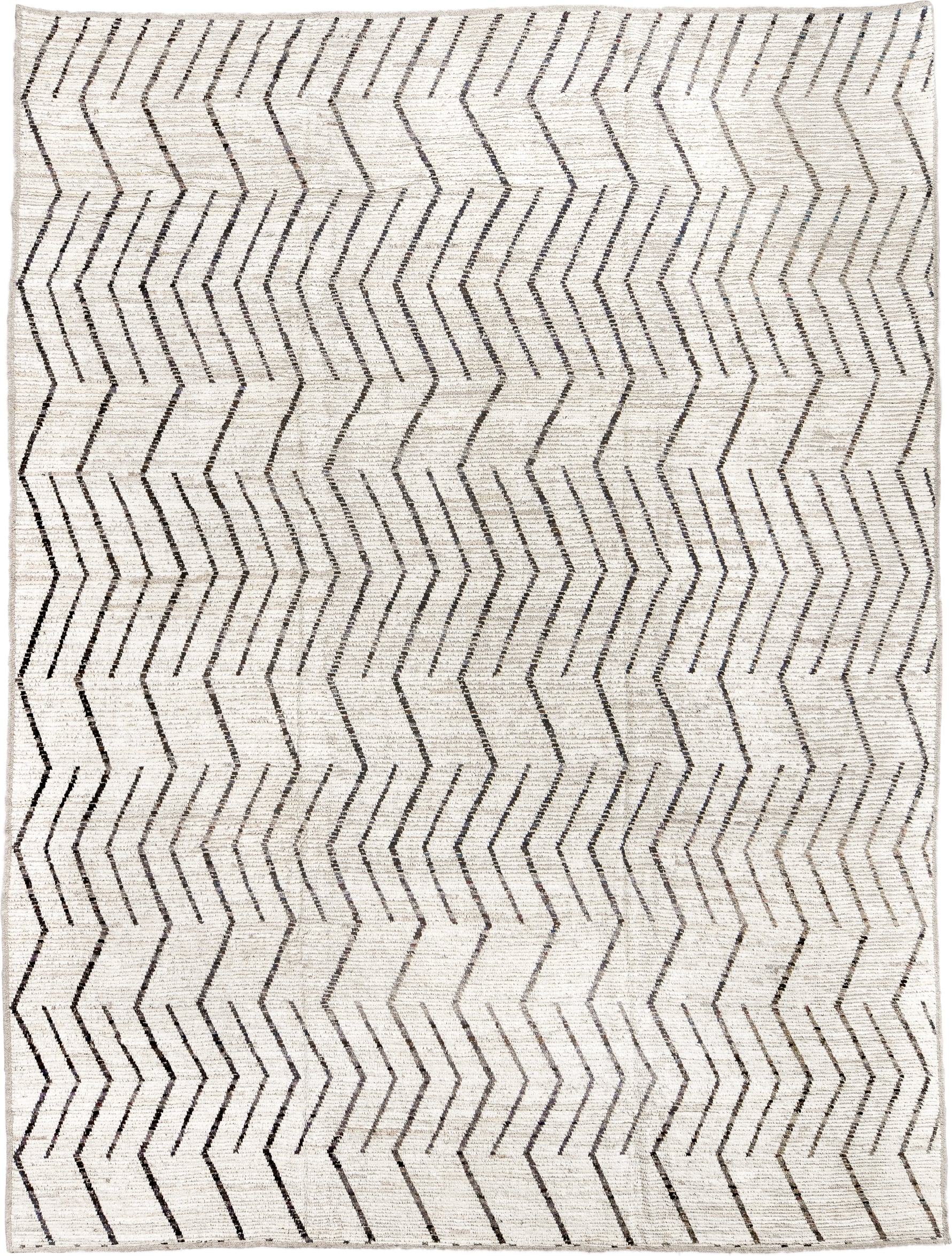 10' x 13' one-of-a-kind handmade vintage Tulu large size rug. Color palette: ivory, charcoal, cream, taupe, black, gray