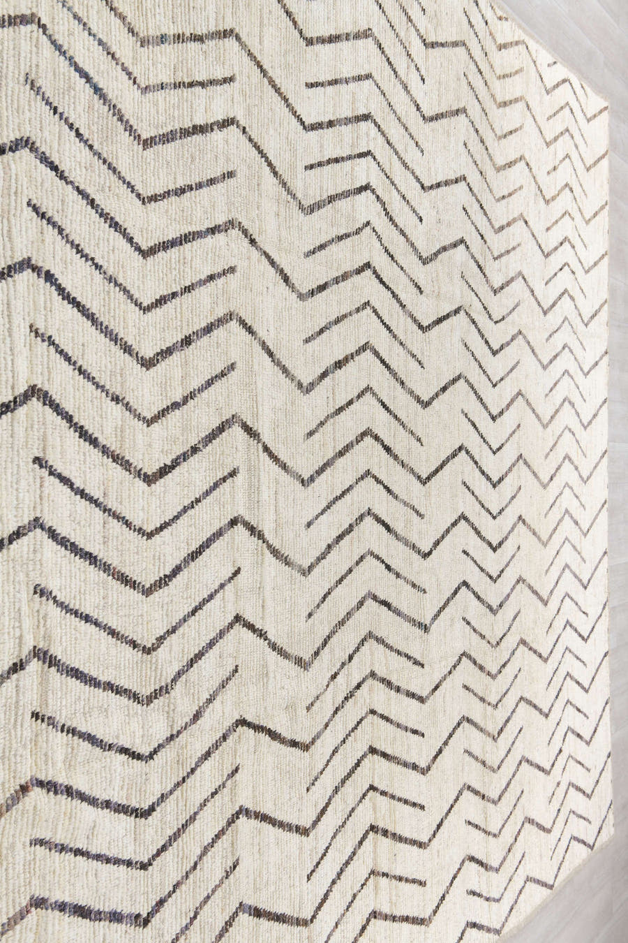 10' x 13' one-of-a-kind handmade vintage Tulu large size rug. Color palette: ivory, charcoal, cream, taupe, black, gray