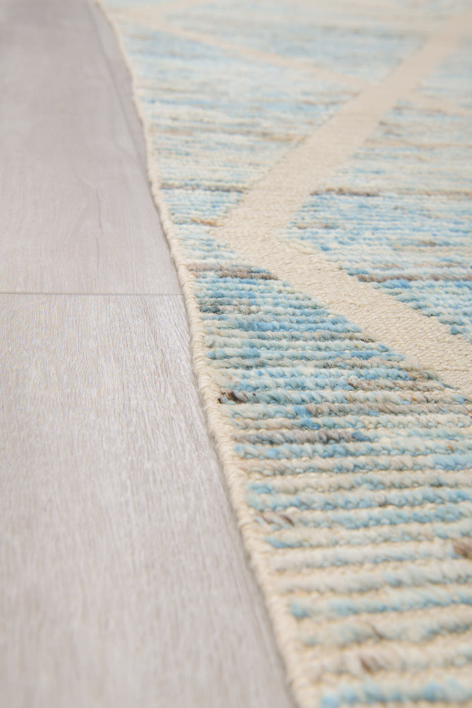 6' x 10' one-of-a-kind handmade vintage Tulu large size rug. Color palette: ivory, pale blue, taupe, gray, cream, light blue