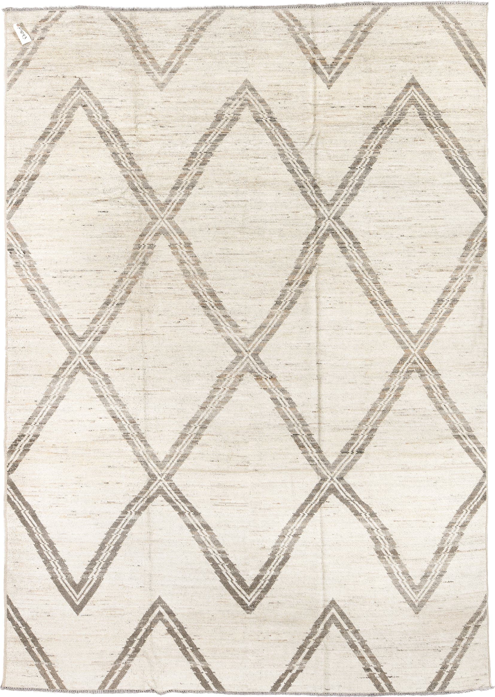 8' x 12' one-of-a-kind handmade vintage Tulu large size rug. Color palette: ivory, taupe, beige, cream, gray