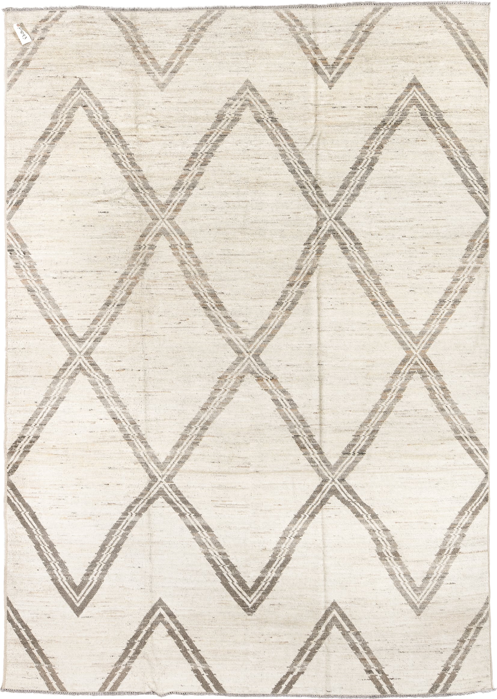 8' x 12' one-of-a-kind handmade vintage Tulu large size rug. Color palette: ivory, taupe, beige, cream, gray