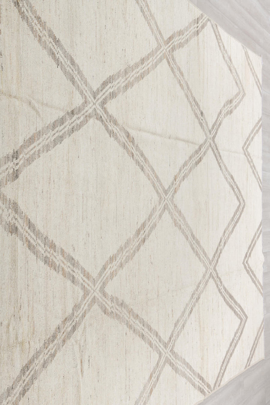 8' x 12' one-of-a-kind handmade vintage Tulu large size rug. Color palette: ivory, taupe, beige, cream, gray