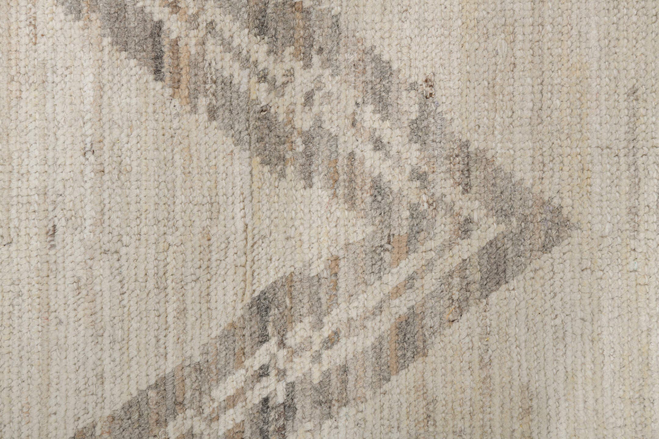 8' x 12' one-of-a-kind handmade vintage Tulu large size rug. Color palette: ivory, taupe, beige, cream, gray