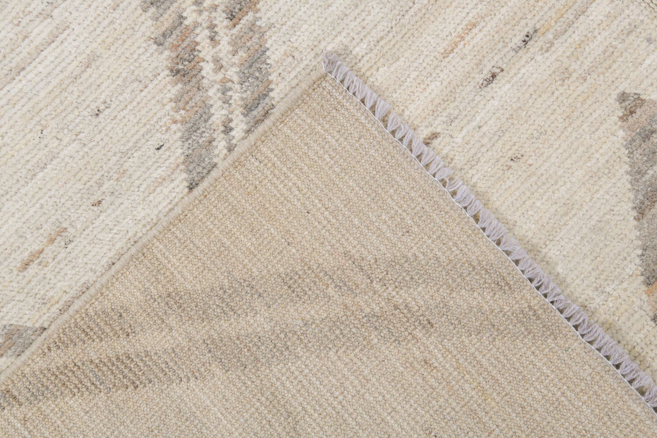 8' x 12' one-of-a-kind handmade vintage Tulu large size rug. Color palette: ivory, taupe, beige, cream, gray