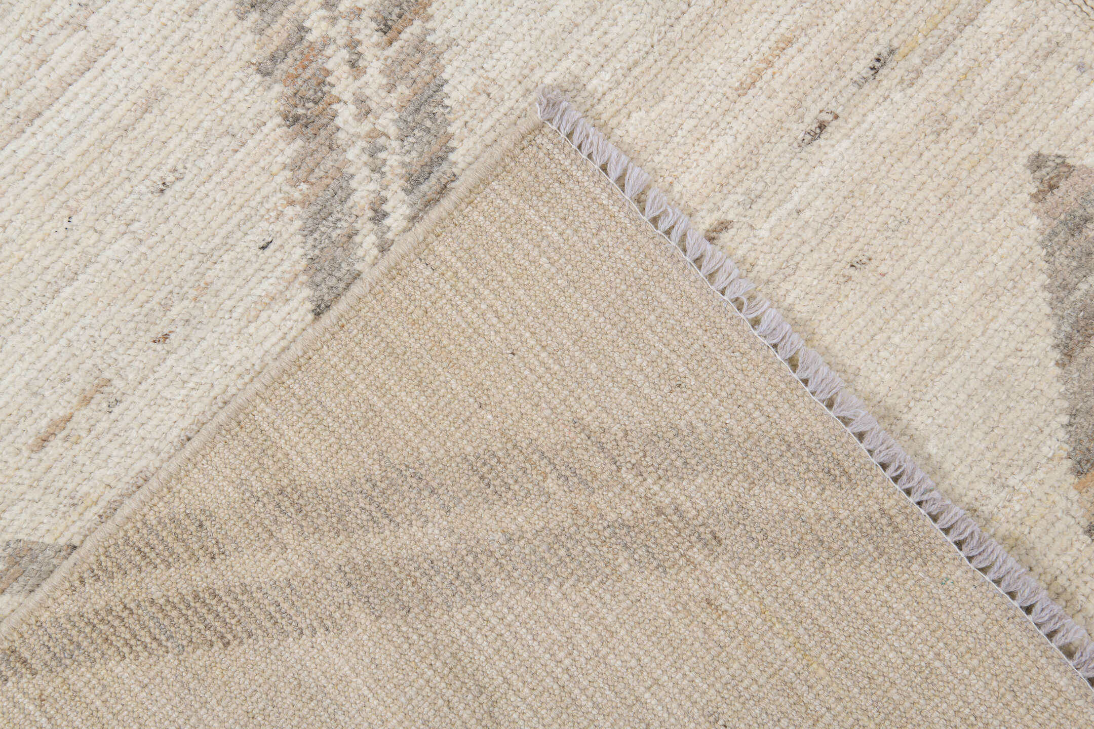 8' x 12' one-of-a-kind handmade vintage Tulu large size rug. Color palette: ivory, taupe, beige, cream, gray