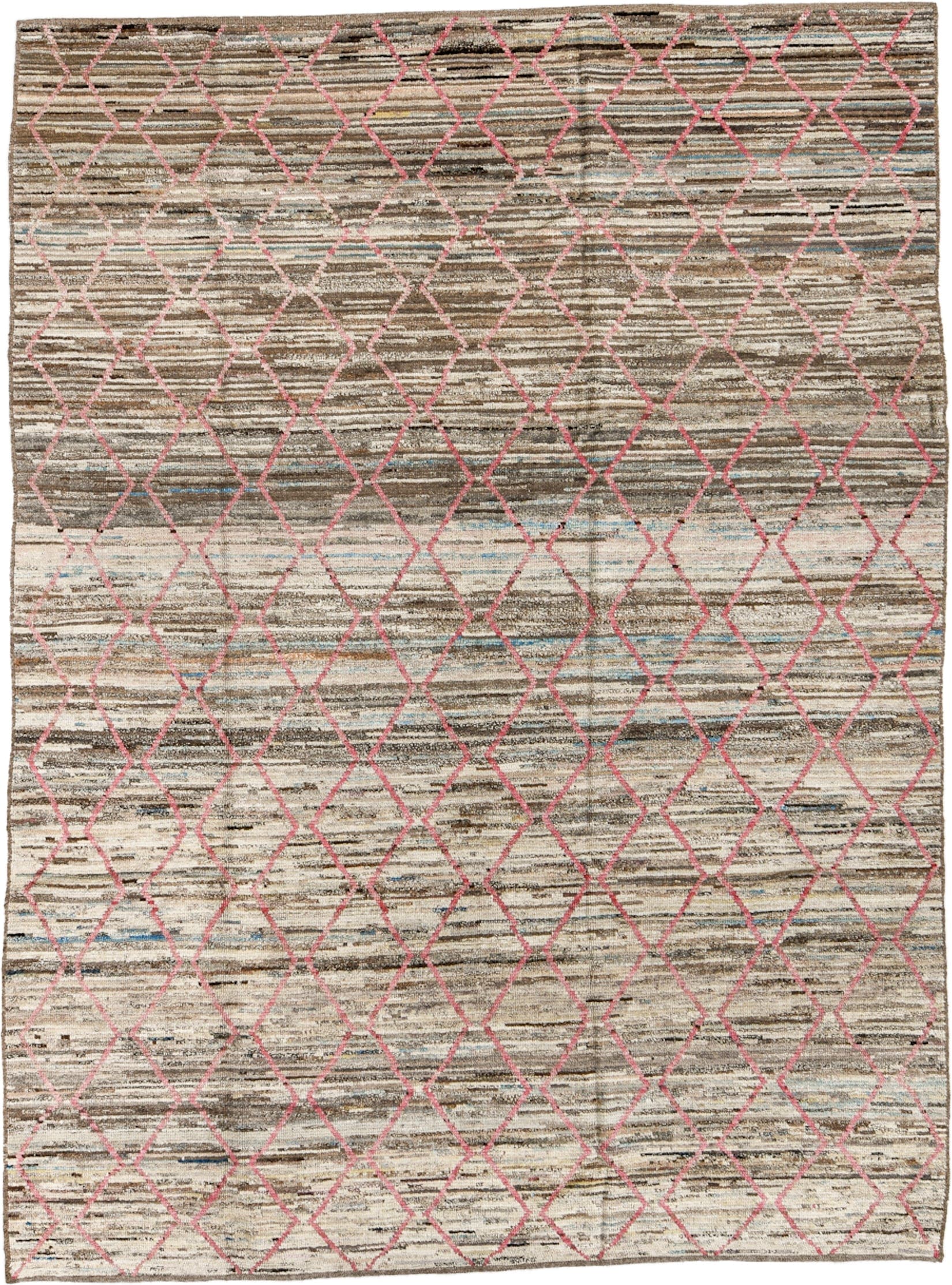 8' x 10' one-of-a-kind handmade vintage Tulu large size rug. Color palette: ivory, taupe, brown, pink, sky_blue, charcoal