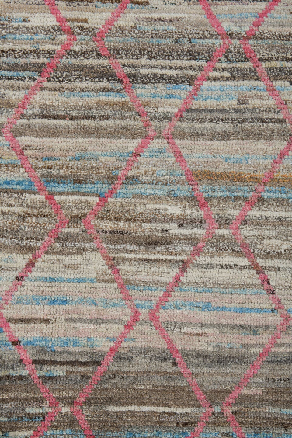 8' x 10' one-of-a-kind handmade vintage Tulu large size rug. Color palette: ivory, taupe, brown, pink, sky_blue, charcoal