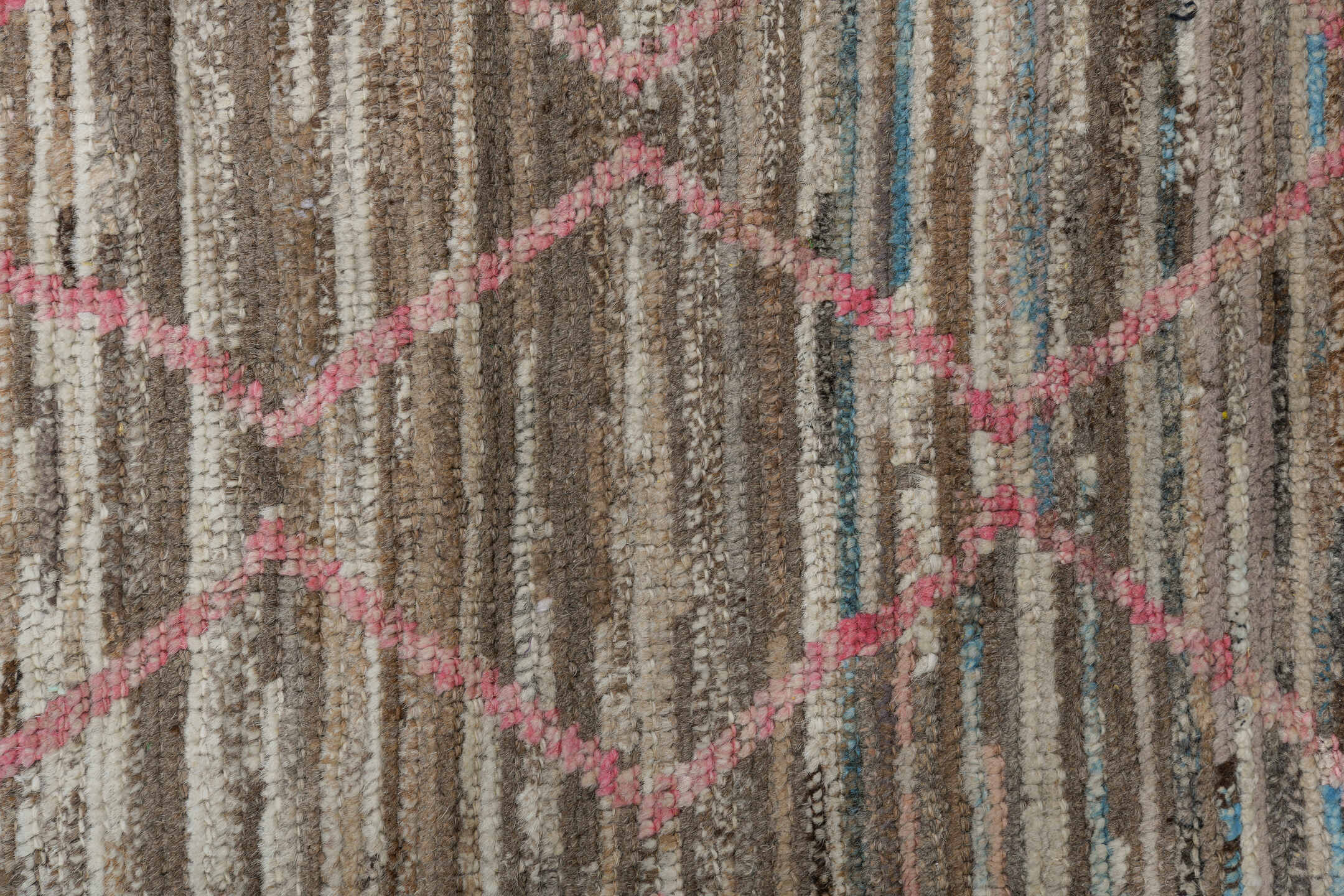 8' x 10' one-of-a-kind handmade vintage Tulu large size rug. Color palette: ivory, taupe, brown, pink, sky_blue, charcoal