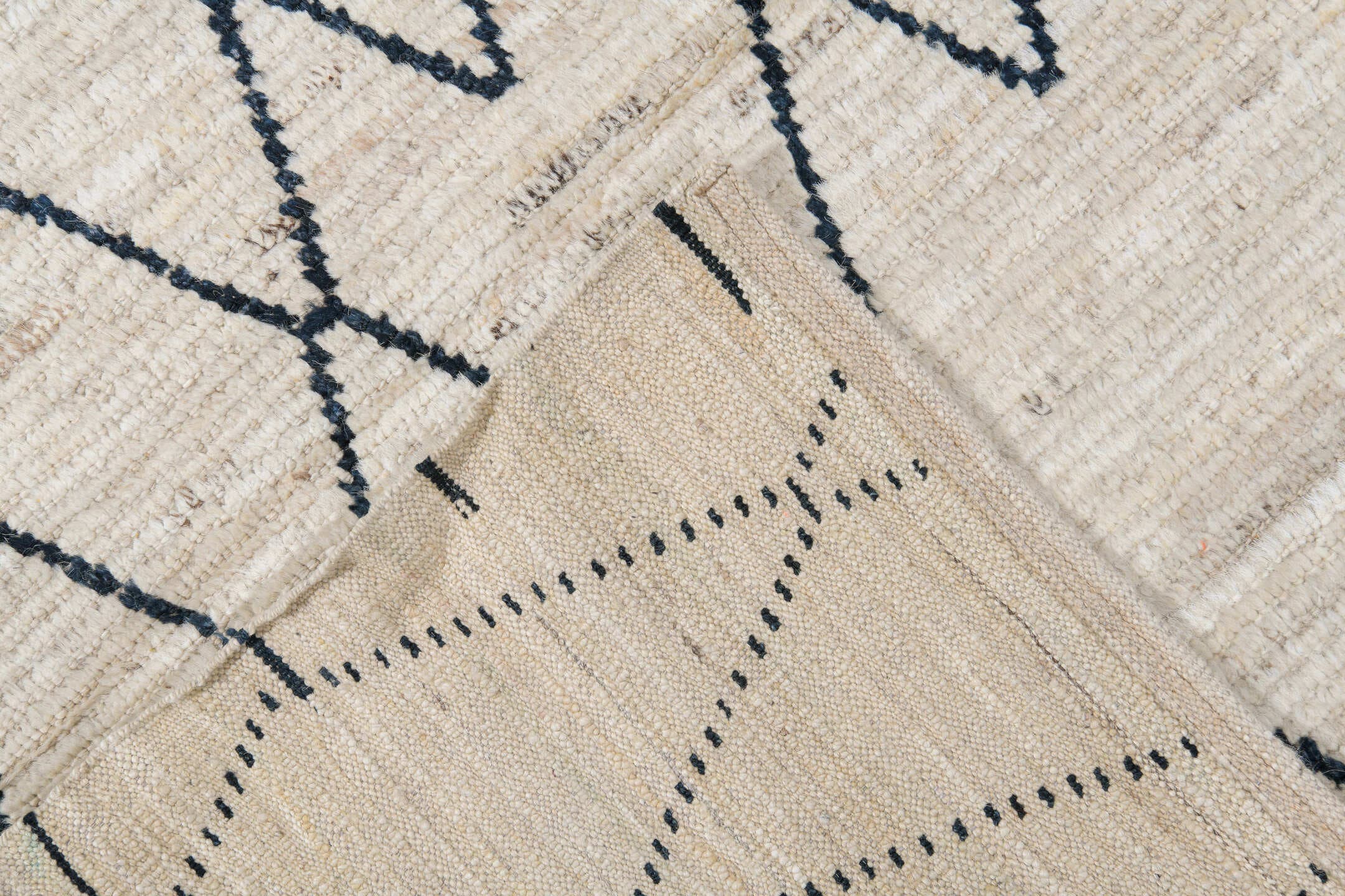 9' x 12' one-of-a-kind handmade vintage Tulu large size rug. Color palette: ivory, charcoal, taupe, cream, slate, gray