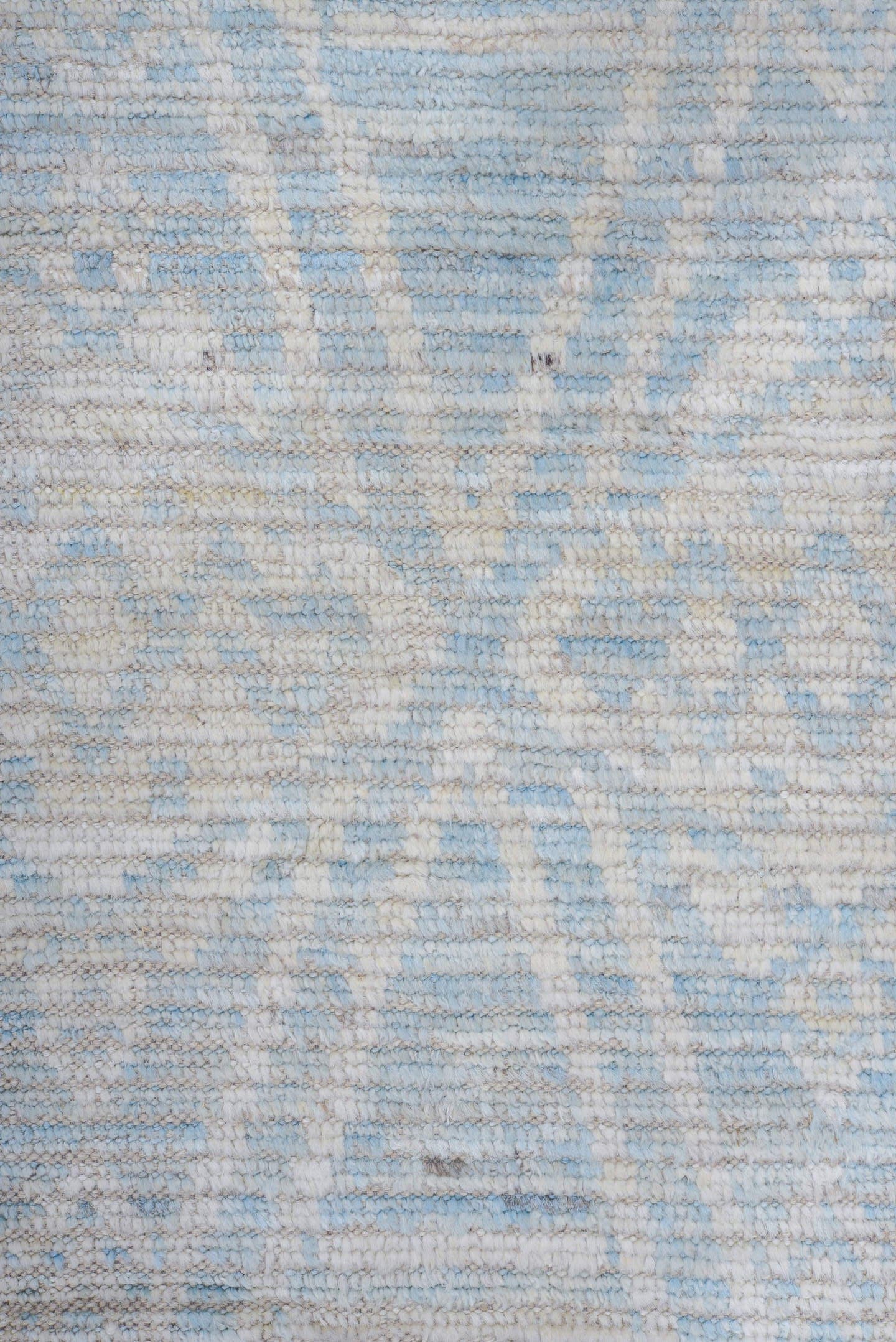 10' x 10' one-of-a-kind handmade vintage Tulu large size rug. Color palette: ivory, pale blue, cream, light gray, light blue