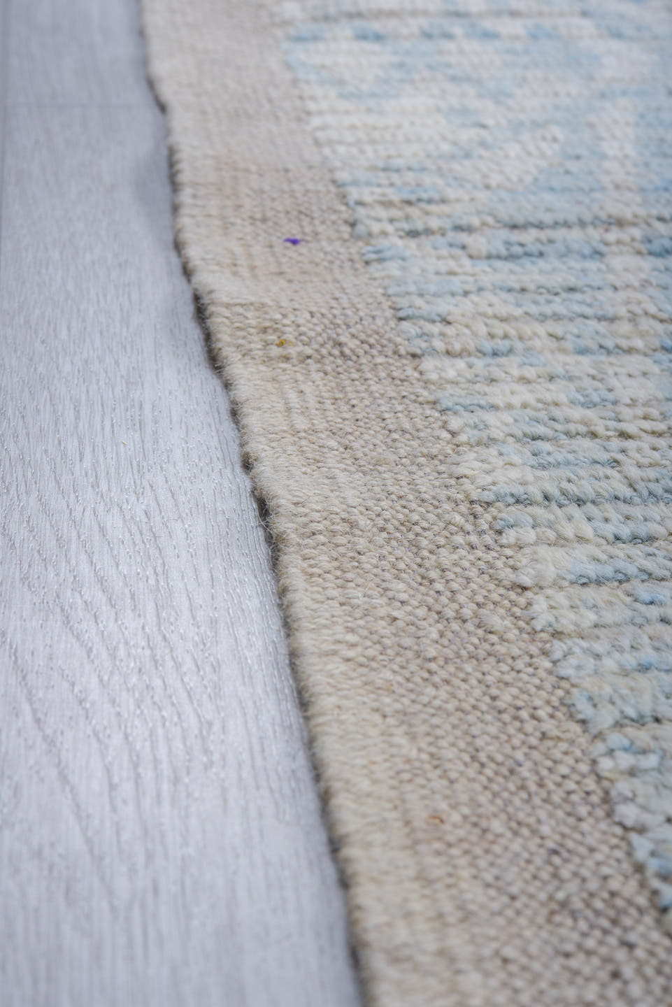 10' x 10' one-of-a-kind handmade vintage Tulu large size rug. Color palette: ivory, pale blue, cream, light gray, light blue