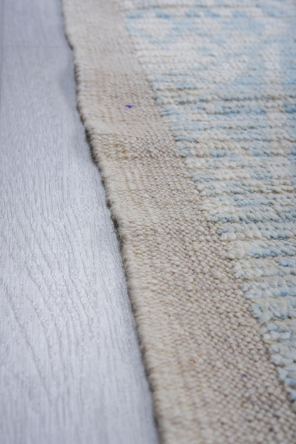 10' x 10' one-of-a-kind handmade vintage Tulu large size rug. Color palette: ivory, pale blue, cream, light gray, light blue