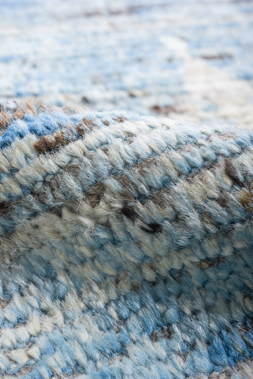 10' x 14' one-of-a-kind handmade vintage Tulu large size rug. Color palette: sky blue, ivory, gray, slate, light blue