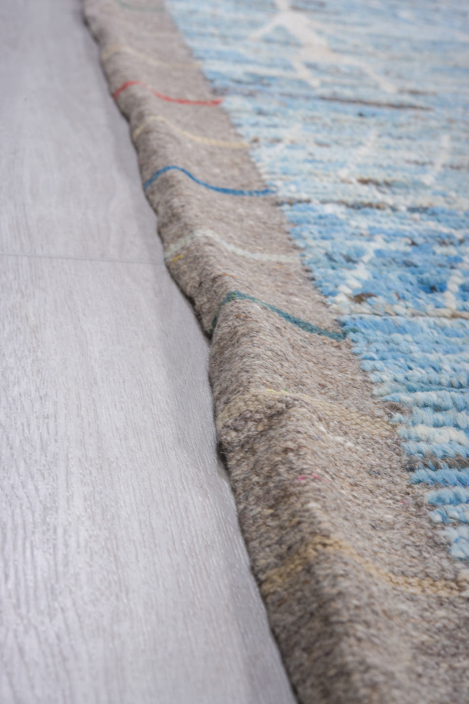 10' x 14' one-of-a-kind handmade vintage Tulu large size rug. Color palette: sky blue, ivory, gray, slate, light blue