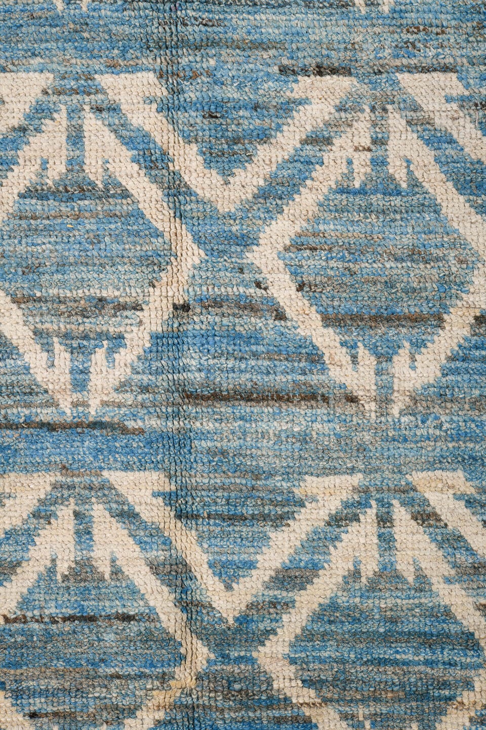6' x 9' one-of-a-kind handmade vintage Tulu medium size rug. Color palette: sky blue, ivory, slate, cream, light blue, gray