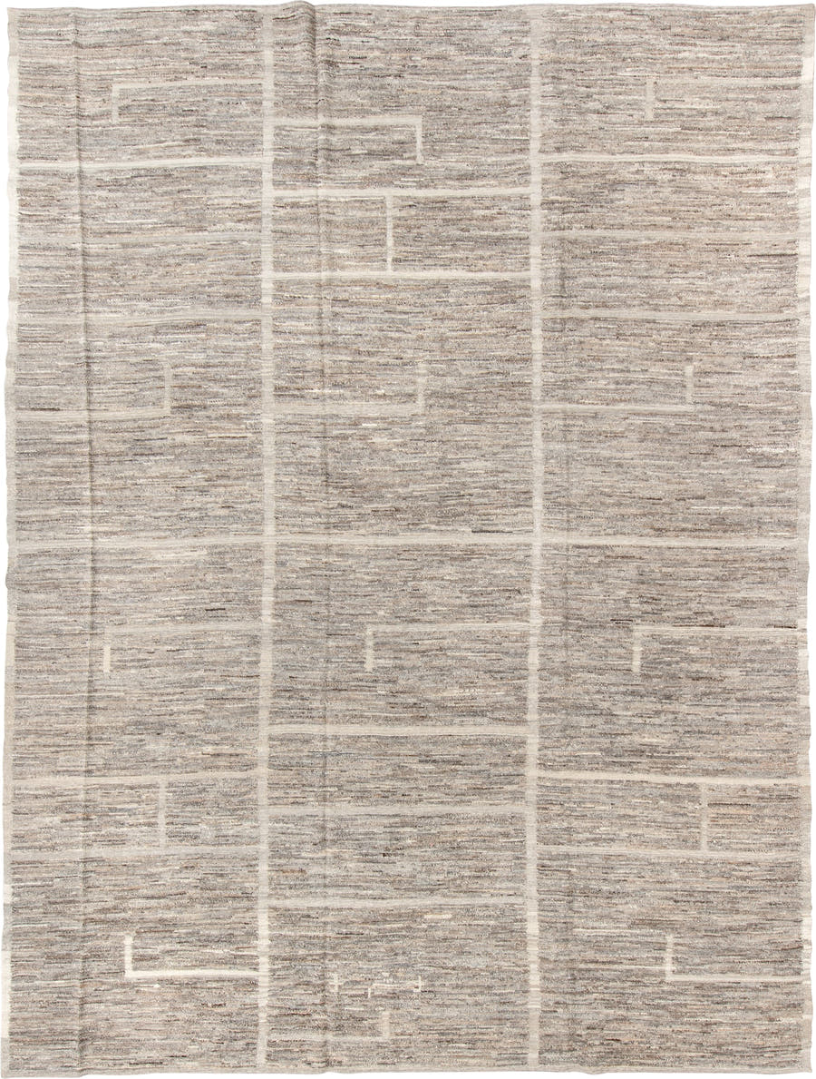 10' x 13' one-of-a-kind handmade vintage Tulu large size rug. Color palette: taupe, ivory, beige, cream, greige, camel, gray