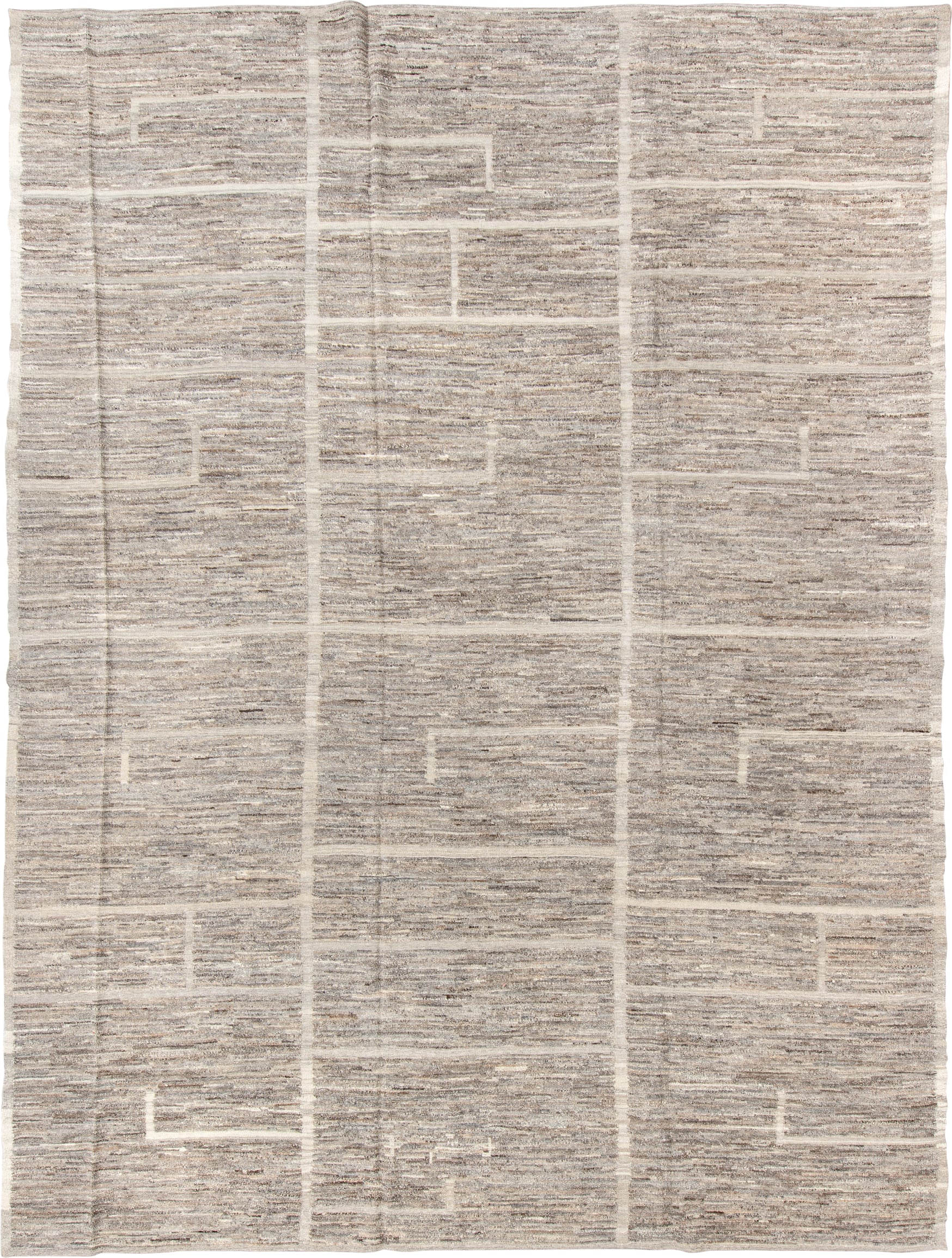 10' x 13' one-of-a-kind handmade vintage Tulu large size rug. Color palette: taupe, ivory, beige, cream, greige, camel, gray