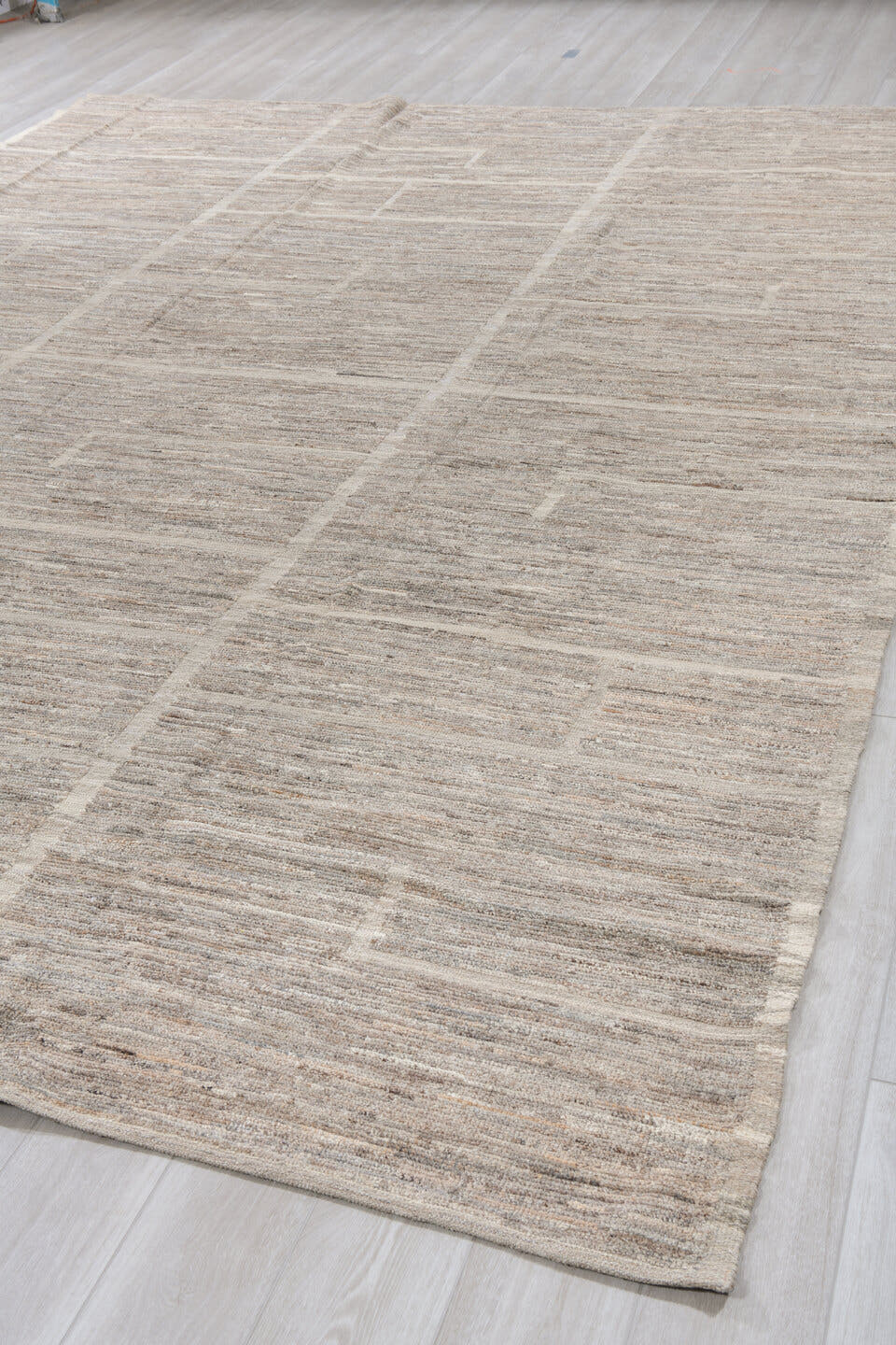 10' x 13' one-of-a-kind handmade vintage Tulu large size rug. Color palette: taupe, ivory, beige, cream, greige, camel, gray