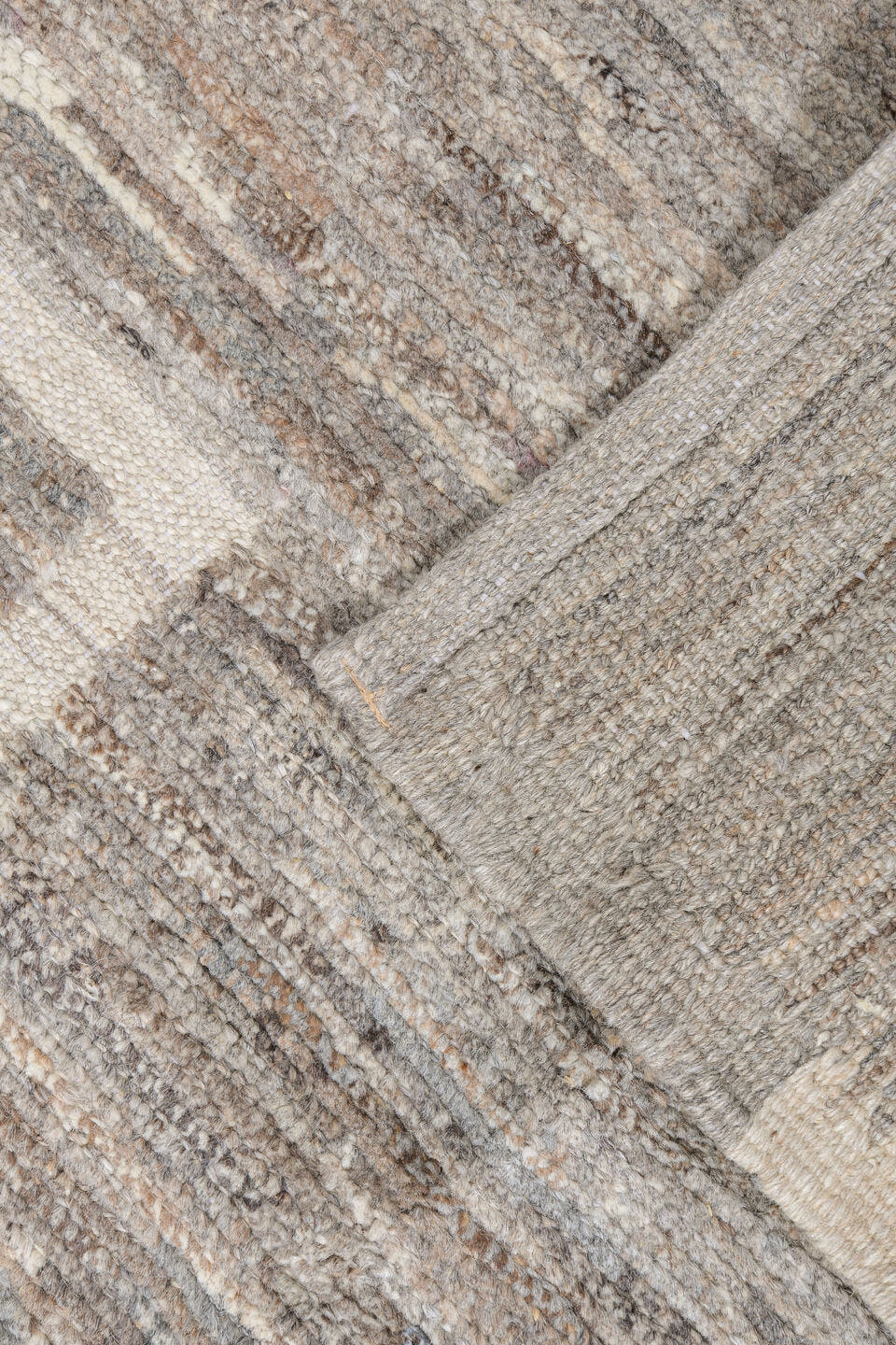 10' x 13' one-of-a-kind handmade vintage Tulu large size rug. Color palette: taupe, ivory, beige, cream, greige, camel, gray