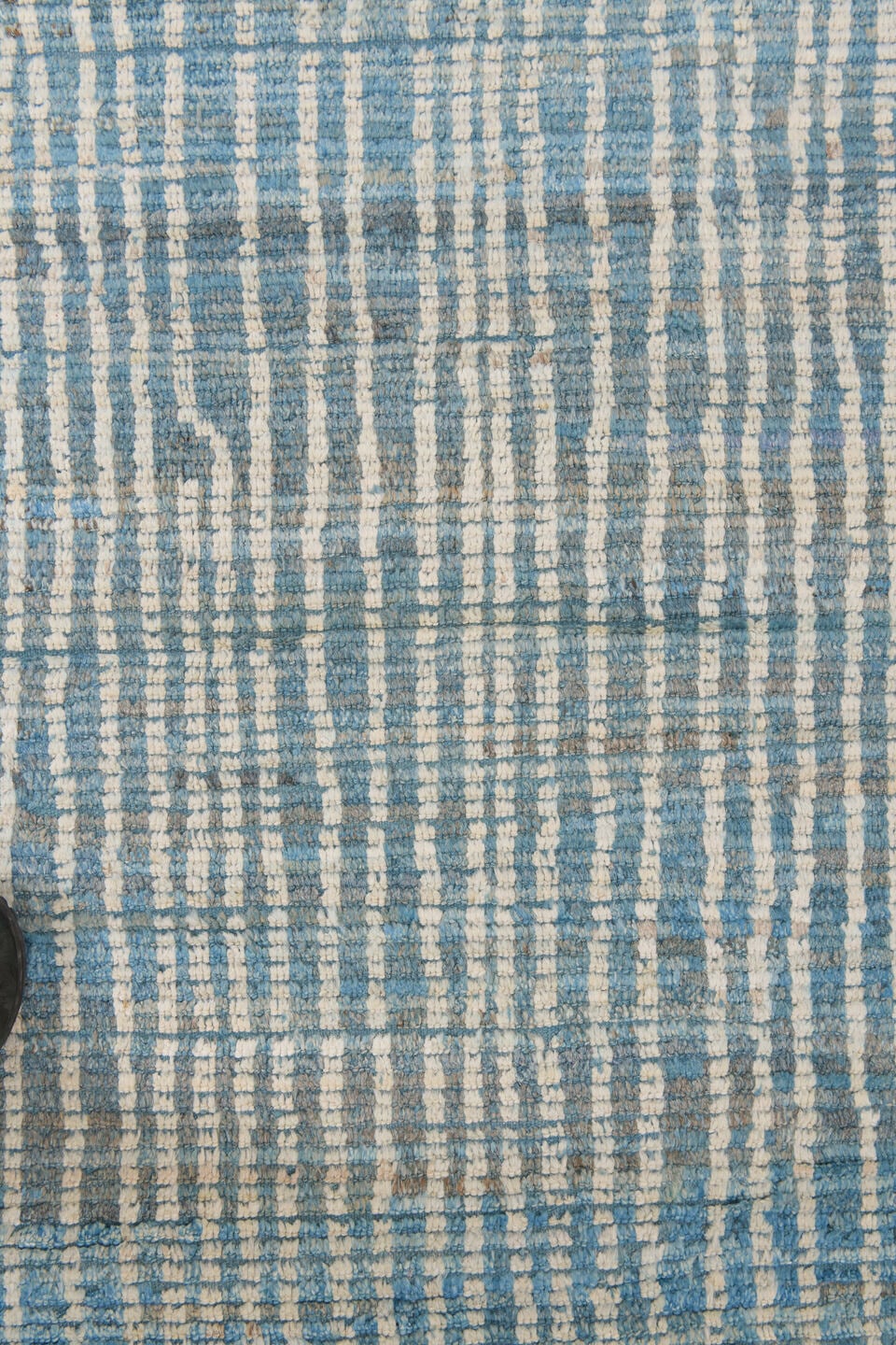 11' x 14' one-of-a-kind handmade vintage Tulu oversize rug. Color palette: blue, ivory, slate, sky blue, gray, light blue