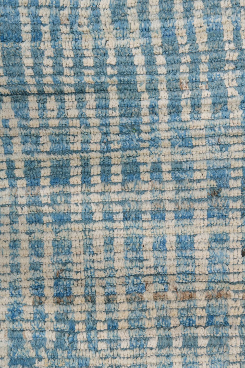 11' x 14' one-of-a-kind handmade vintage Tulu oversize rug. Color palette: blue, ivory, slate, sky blue, gray, light blue