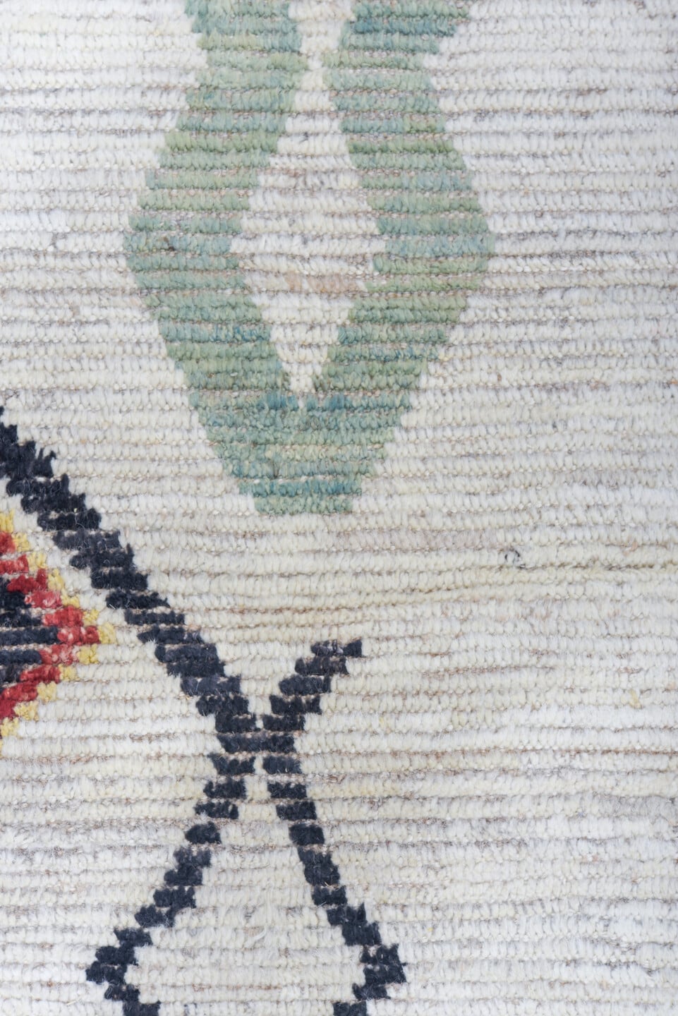 10' x 14' one-of-a-kind handmade vintage Tulu oversize rug. Color palette: ivory, rust, sage, charcoal, taupe, terracotta