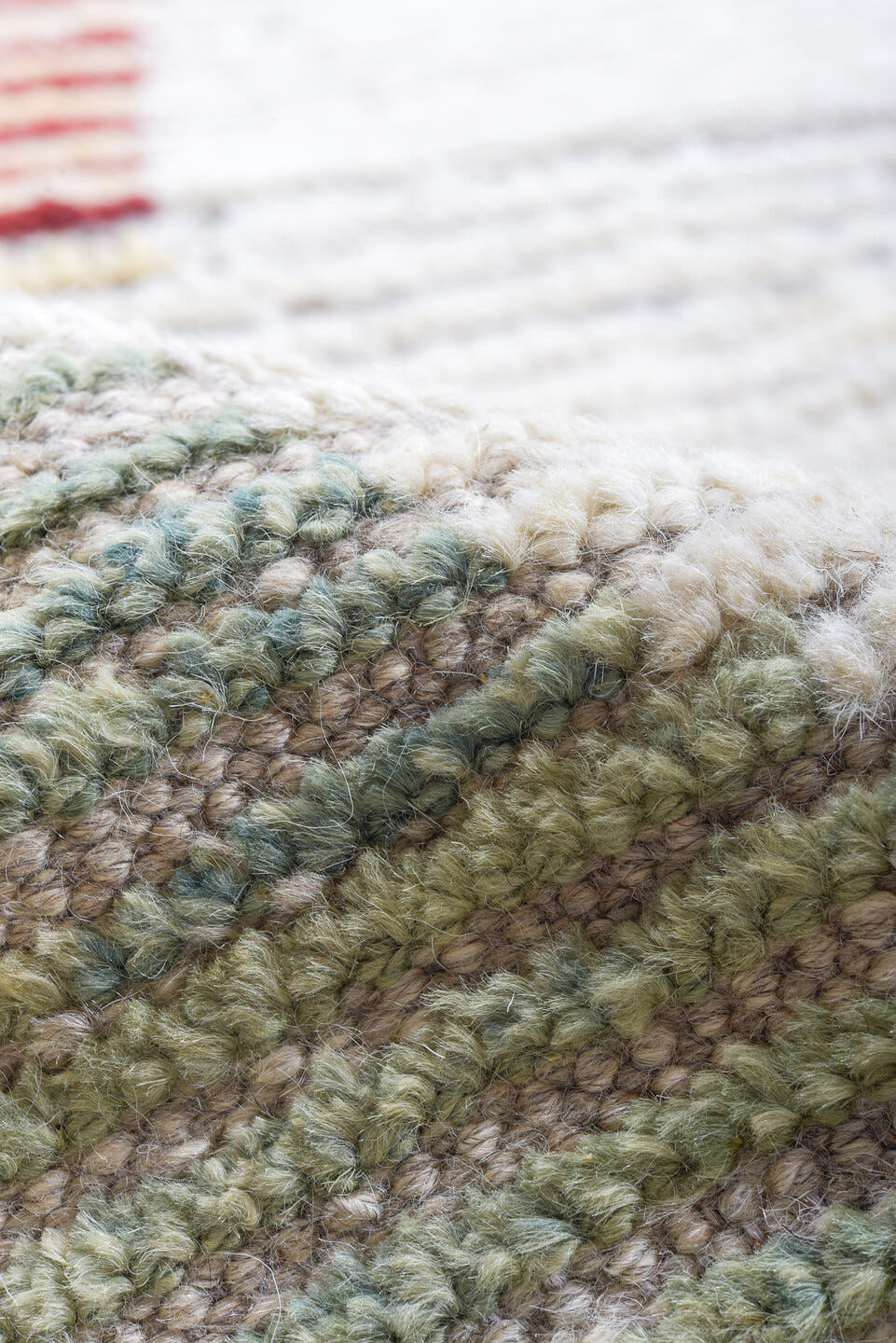 10' x 14' one-of-a-kind handmade vintage Tulu oversize rug. Color palette: ivory, rust, sage, charcoal, taupe, terracotta