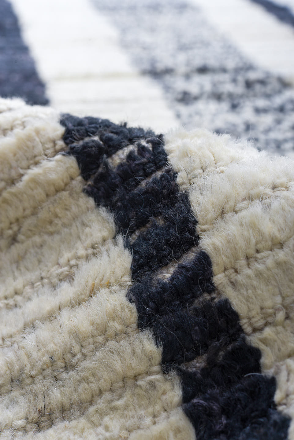 12' x 14' one-of-a-kind handmade vintage Tulu oversize rug. Color palette: ivory, charcoal, gray, black